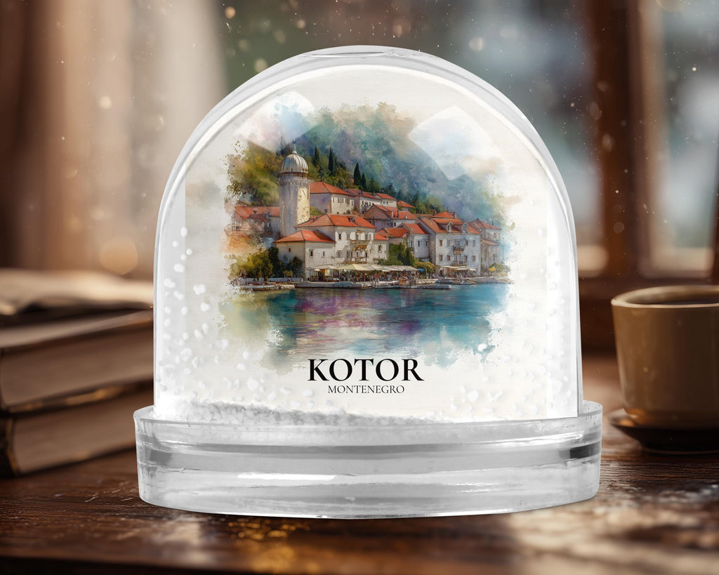 Kotor Montenegro Snow Globe, Personalized Watercolor, Custom Travel Souvenir Keepsake City Dome