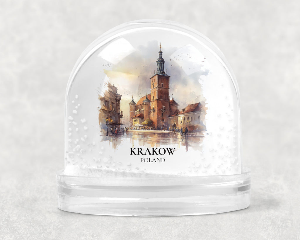 Krakow Poland Snow Globe, Personalized Watercolor, Custom Travel Souvenir Keepsake City Dome