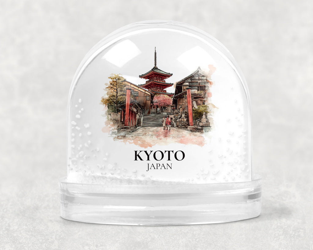 Kyoto Japan Snow Globe, Personalized Watercolor, Custom Travel Souvenir Keepsake City Dome