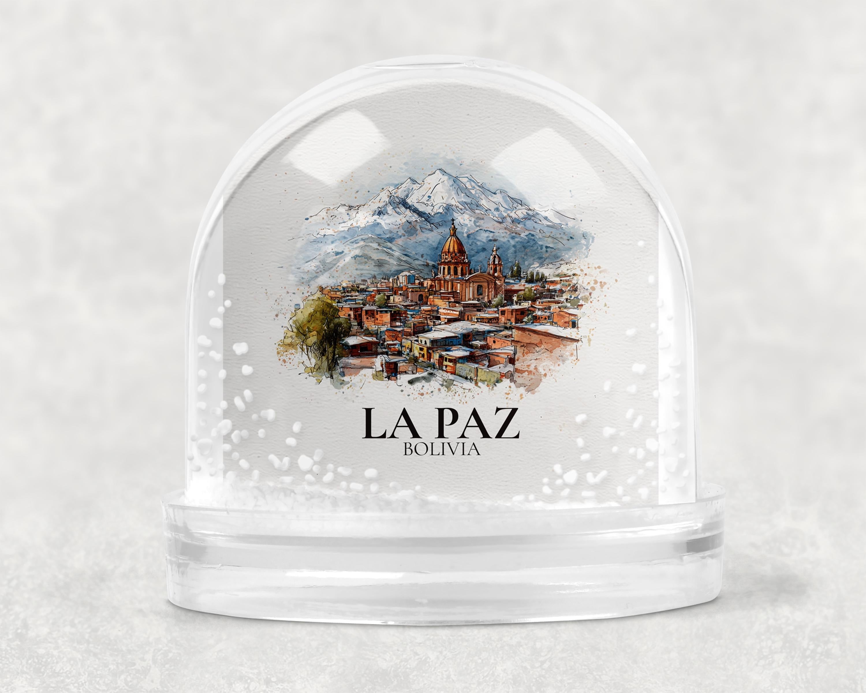 La Paz Bolivia Snow Globe, Personalized Watercolor, Custom Travel Souvenir Keepsake City Dome