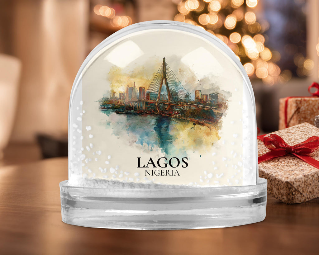 Lagos Nigeria Snow Globe, Personalized Watercolor, Custom Travel Souvenir Keepsake City Dome