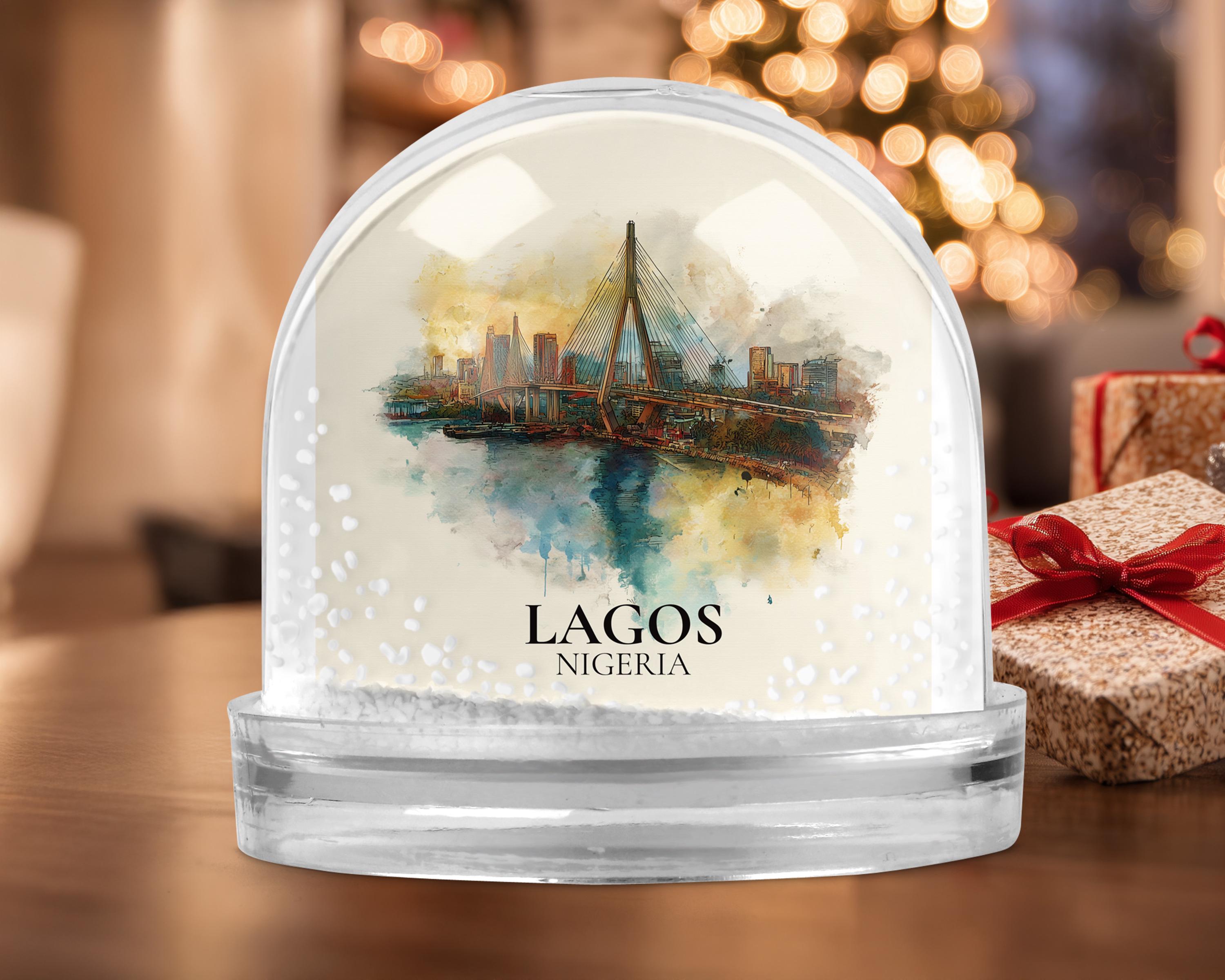 Lagos Nigeria Snow Globe, Personalized Watercolor, Custom Travel Souvenir Keepsake City Dome