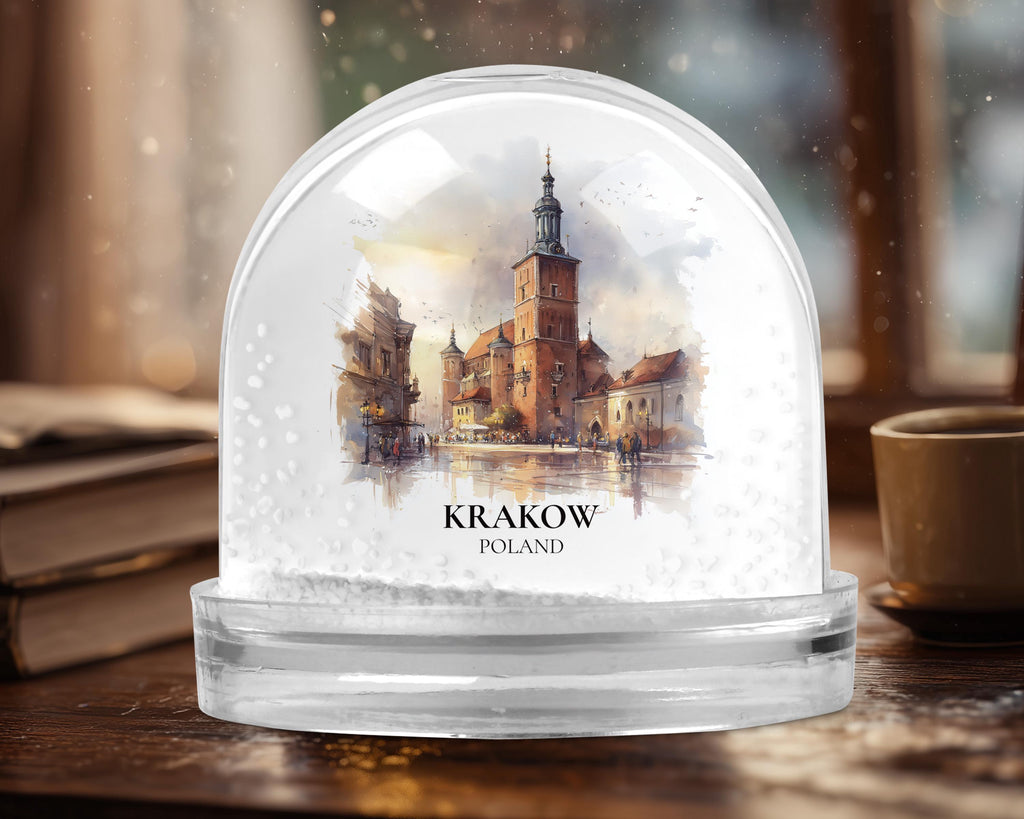 Krakow Poland Snow Globe, Personalized Watercolor, Custom Travel Souvenir Keepsake City Dome