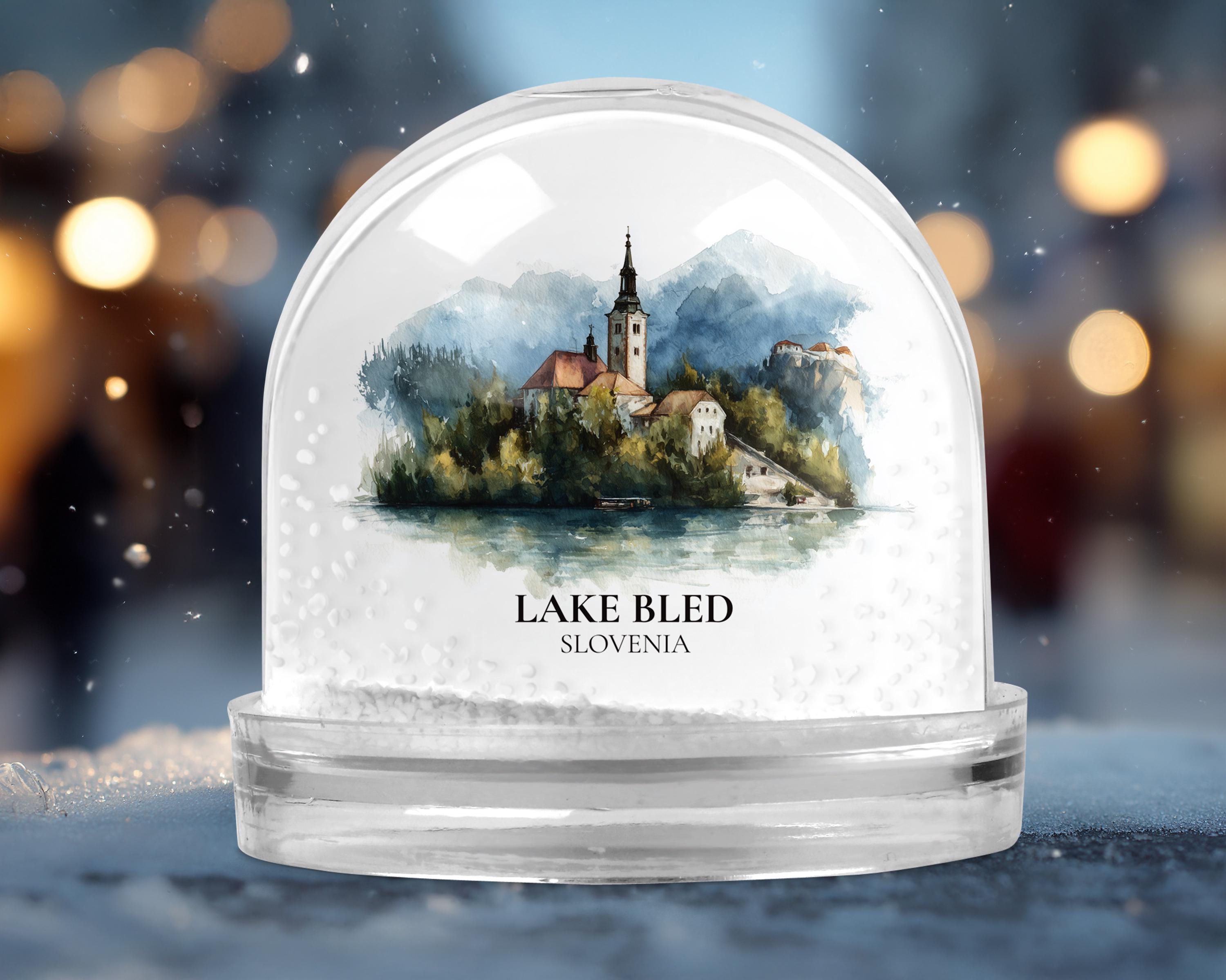 Lake Bled Slovenia Snow Globe, Personalized Watercolor, Custom Travel Souvenir Keepsake City Dome