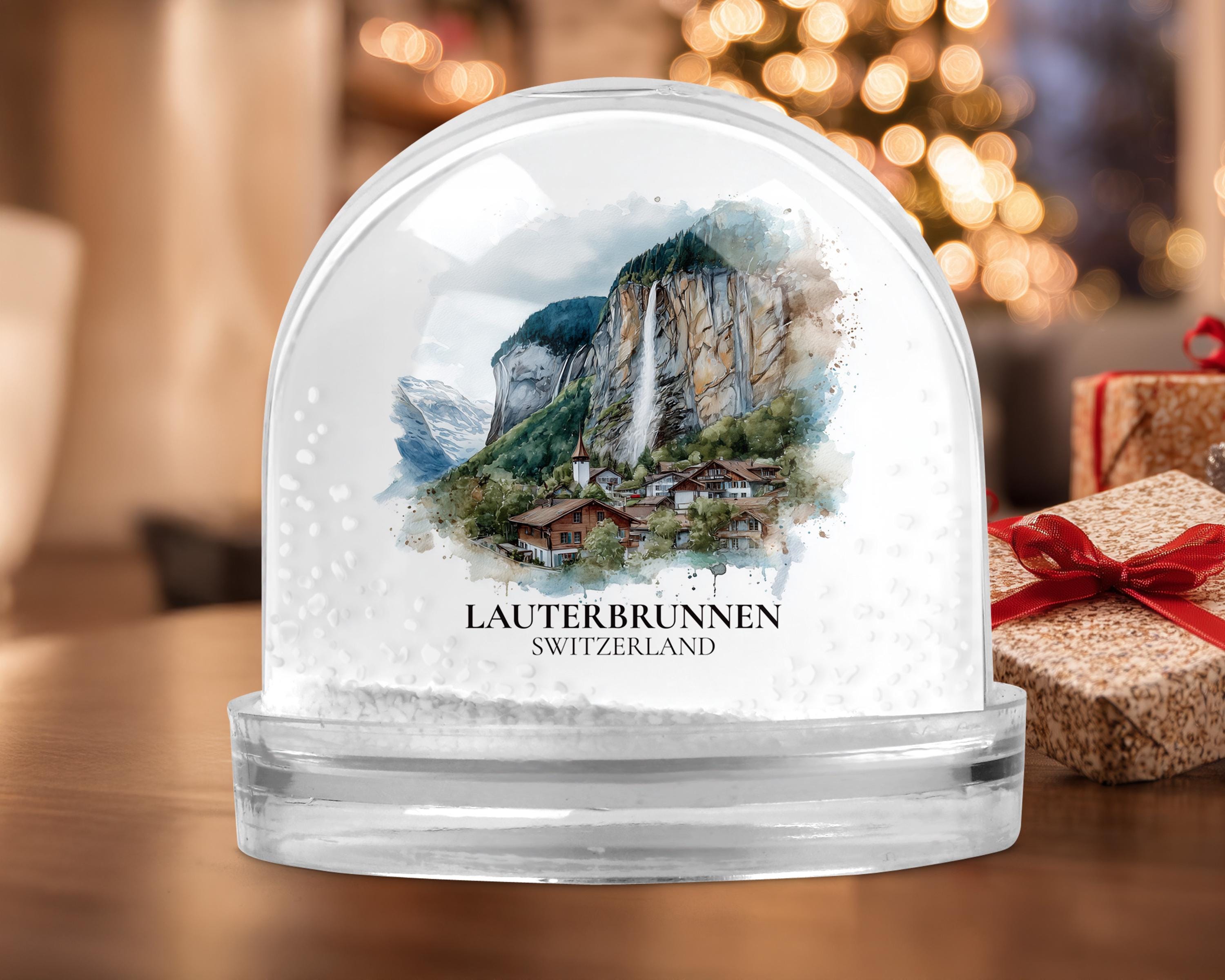 Lauterbrunnen Switzerland Snow Globe, Personalized Watercolor, Custom Travel Souvenir Keepsake City Dome