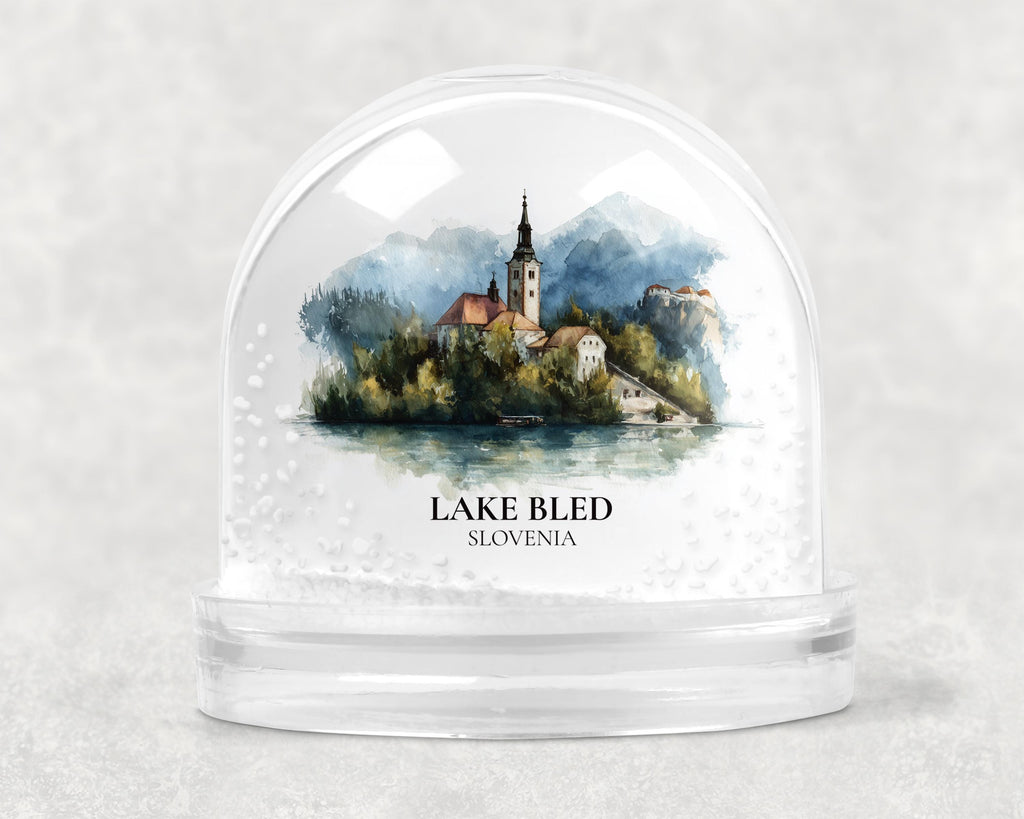 Lake Bled Slovenia Snow Globe, Personalized Watercolor, Custom Travel Souvenir Keepsake City Dome