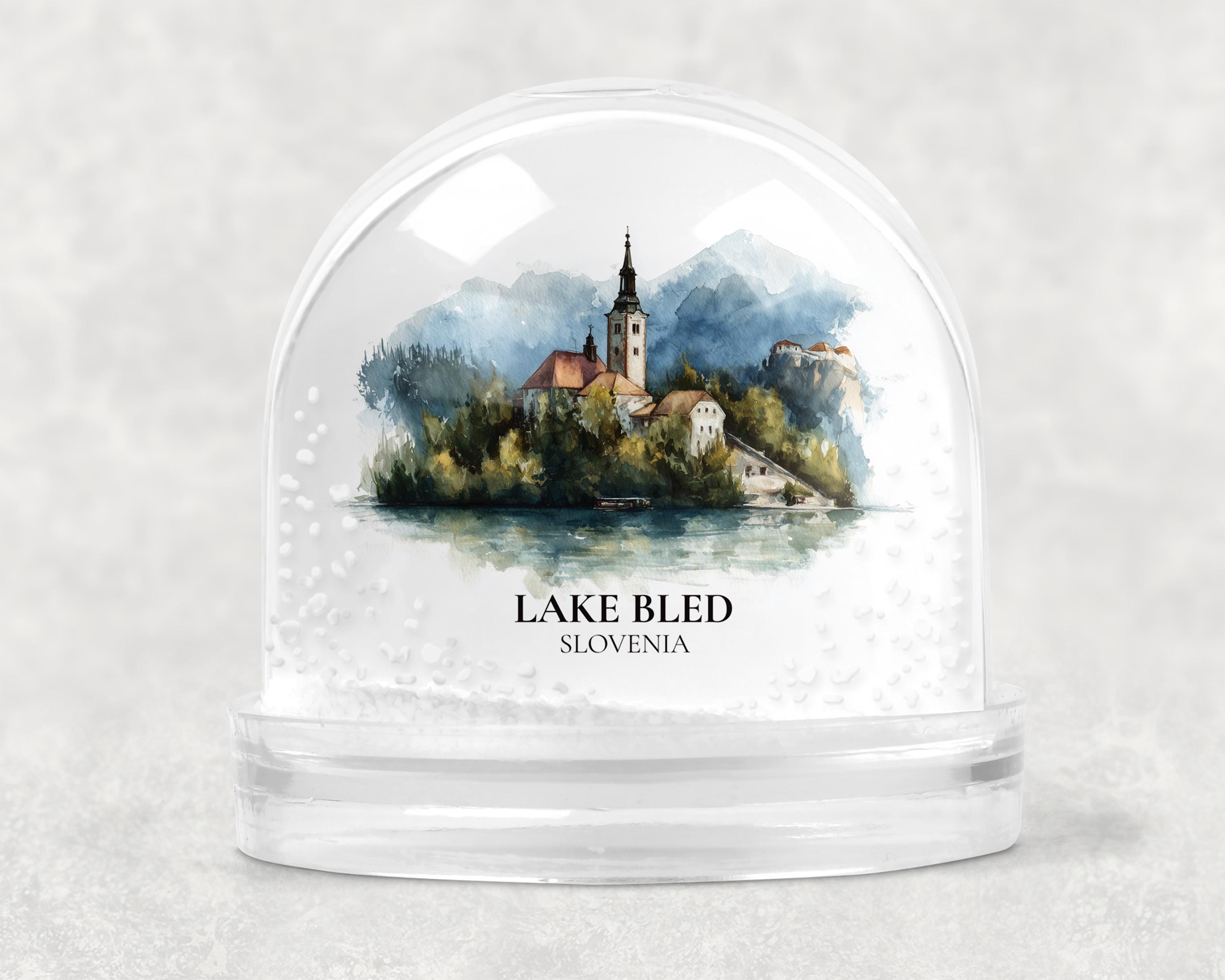 Lake Bled Slovenia Snow Globe, Personalized Watercolor, Custom Travel Souvenir Keepsake City Dome