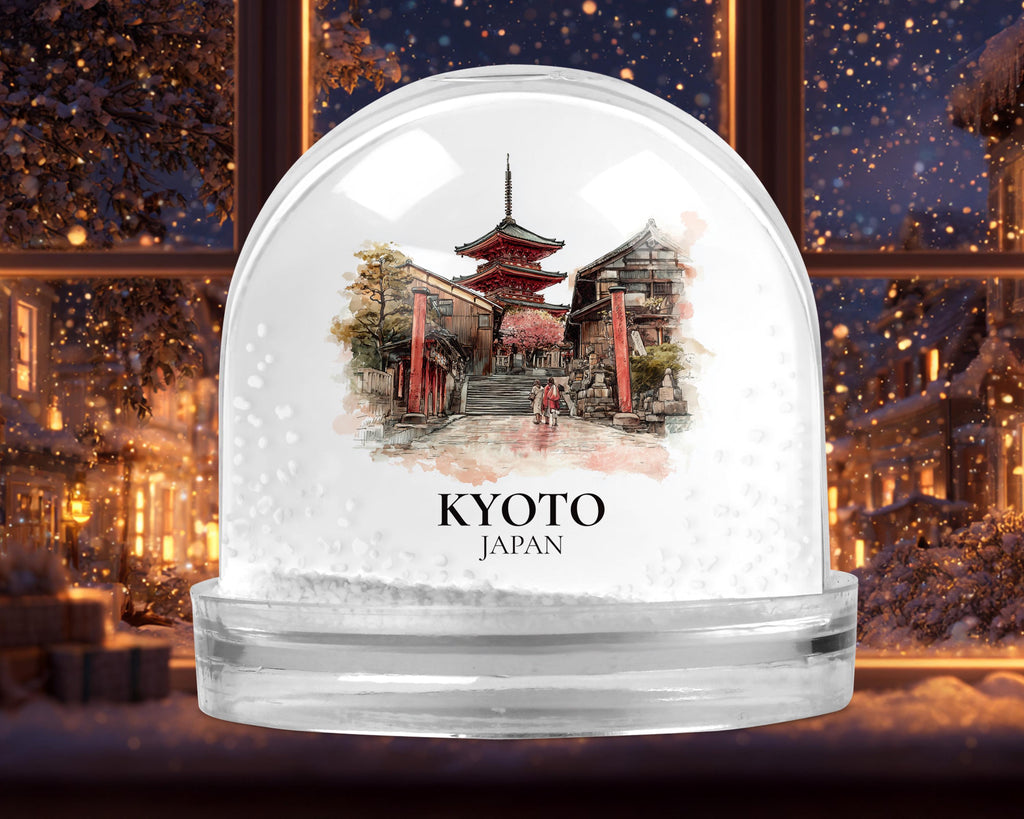 Kyoto Japan Snow Globe, Personalized Watercolor, Custom Travel Souvenir Keepsake City Dome