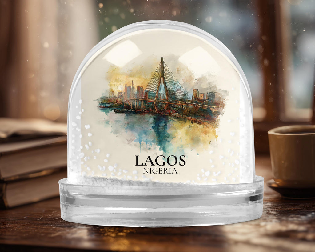 Lagos Nigeria Snow Globe, Personalized Watercolor, Custom Travel Souvenir Keepsake City Dome