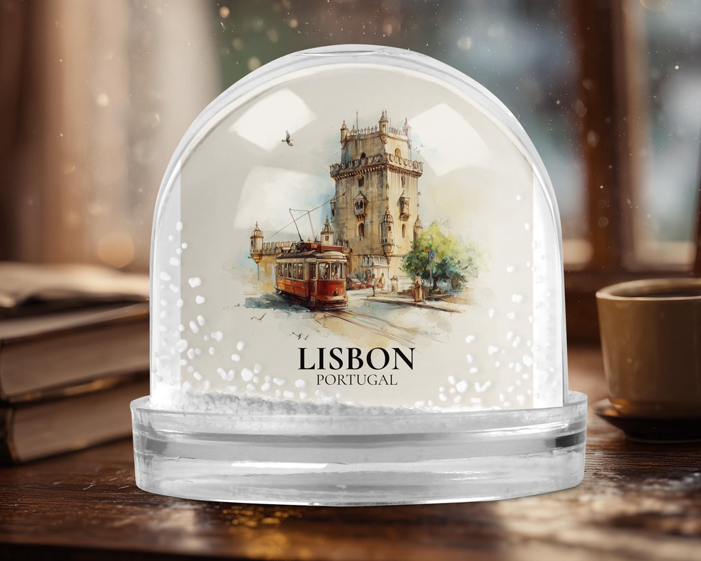 Lisbon Portugal Snow Globe, Personalized Watercolor, Custom Travel Souvenir Keepsake City Dome