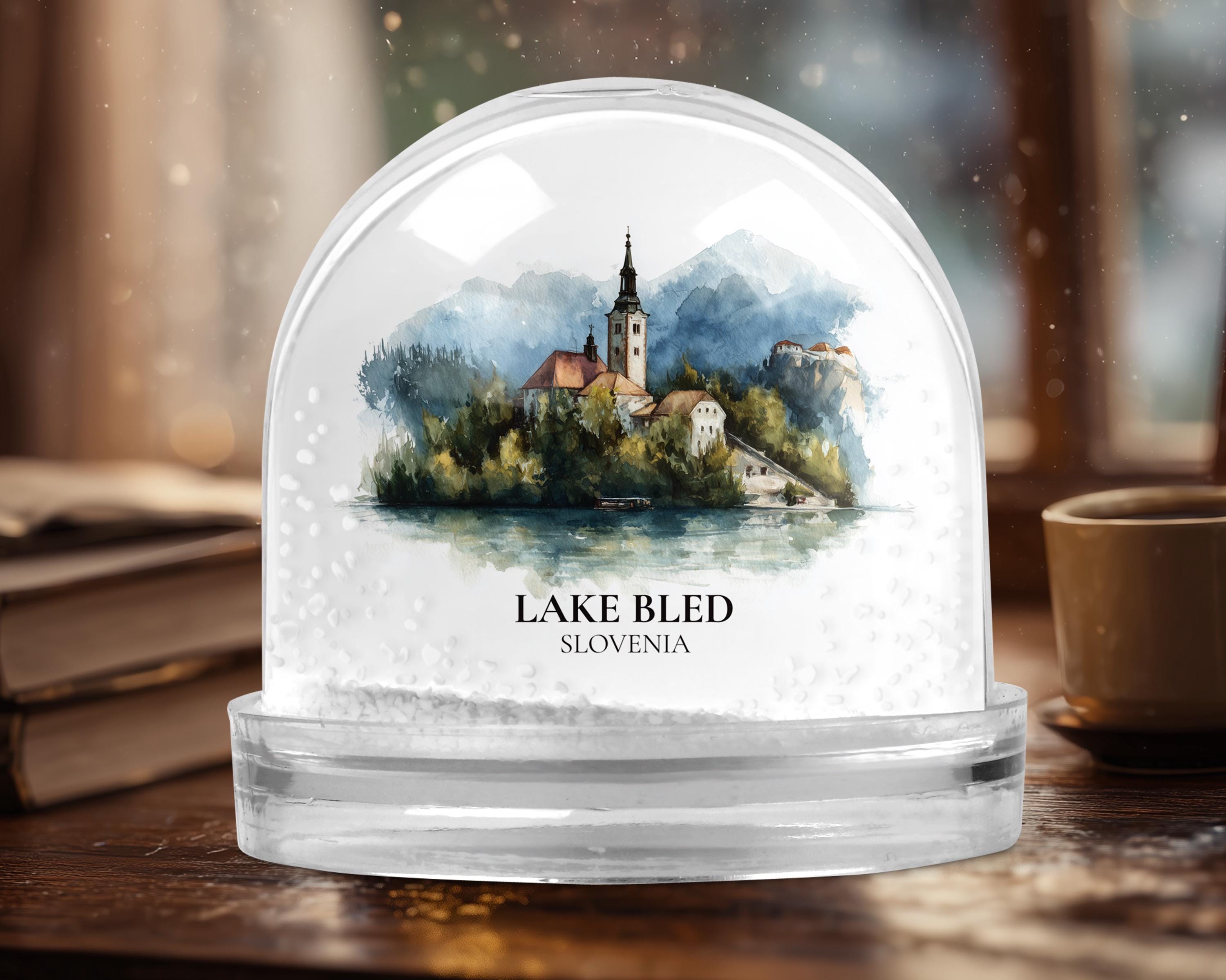Lake Bled Slovenia Snow Globe, Personalized Watercolor, Custom Travel Souvenir Keepsake City Dome