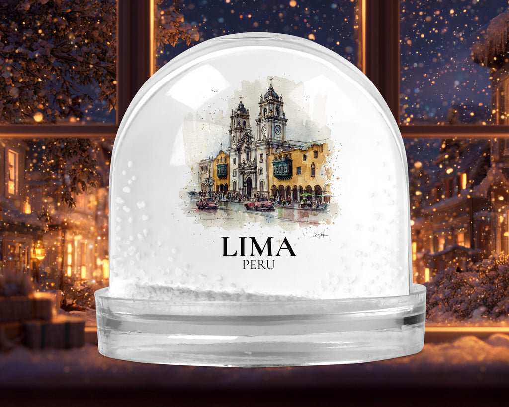 Lima Peru Snow Globe, Personalized Watercolor, Custom Travel Souvenir Keepsake City Dome