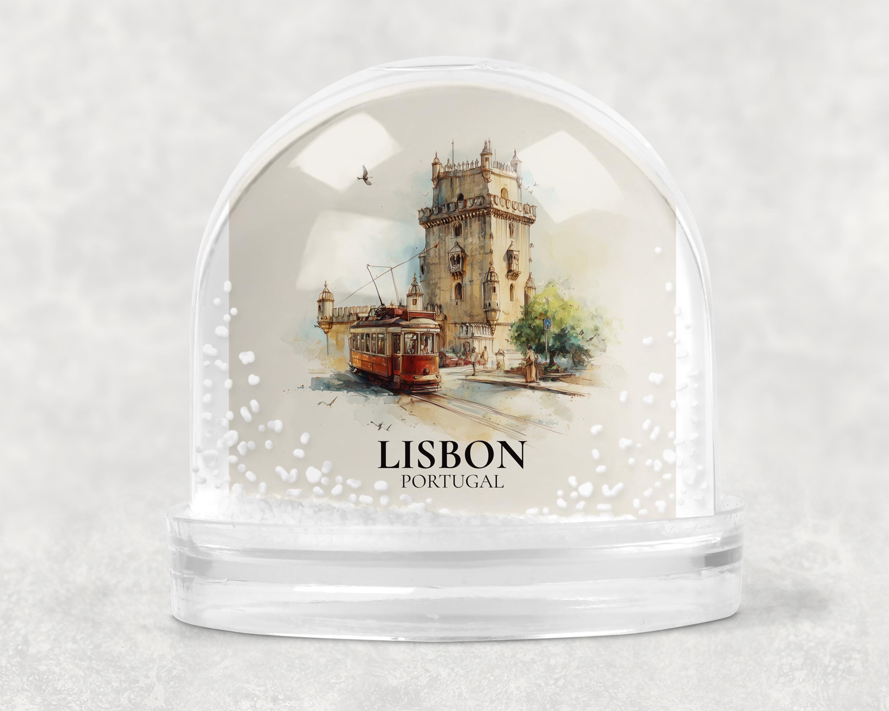 Lisbon Portugal Snow Globe, Personalized Watercolor, Custom Travel Souvenir Keepsake City Dome