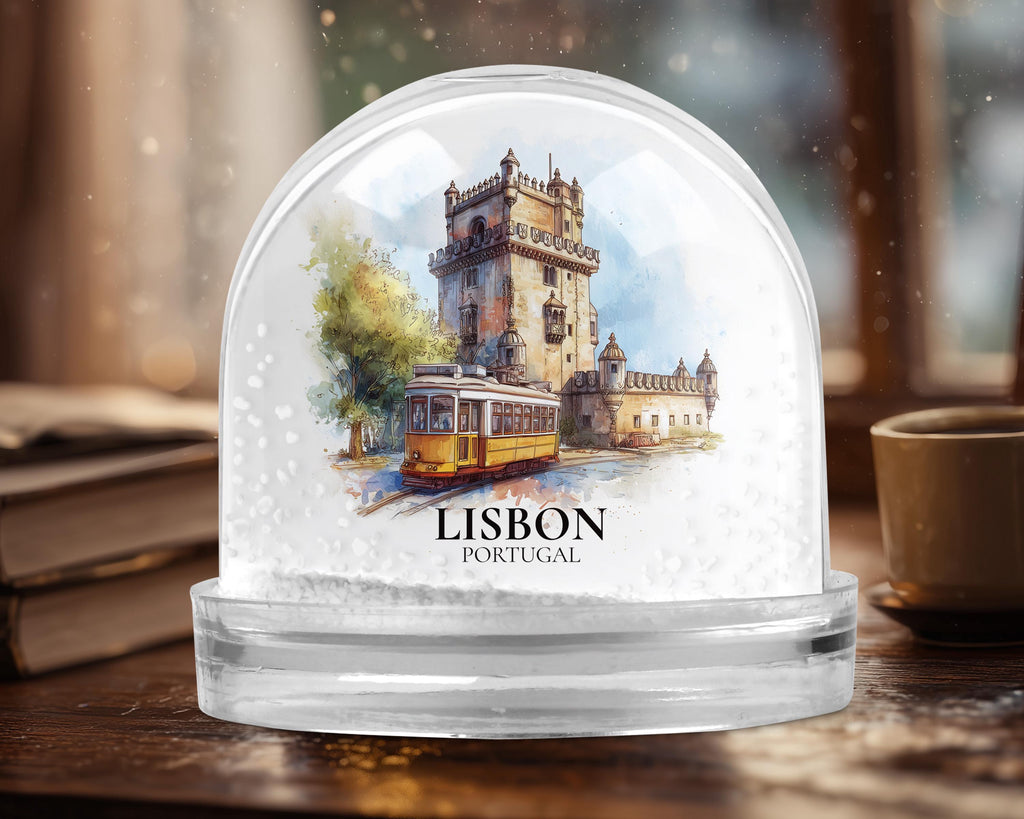 Lisbon Snow Globe Portugal, Personalized Watercolor, Custom Travel Souvenir Keepsake City Dome