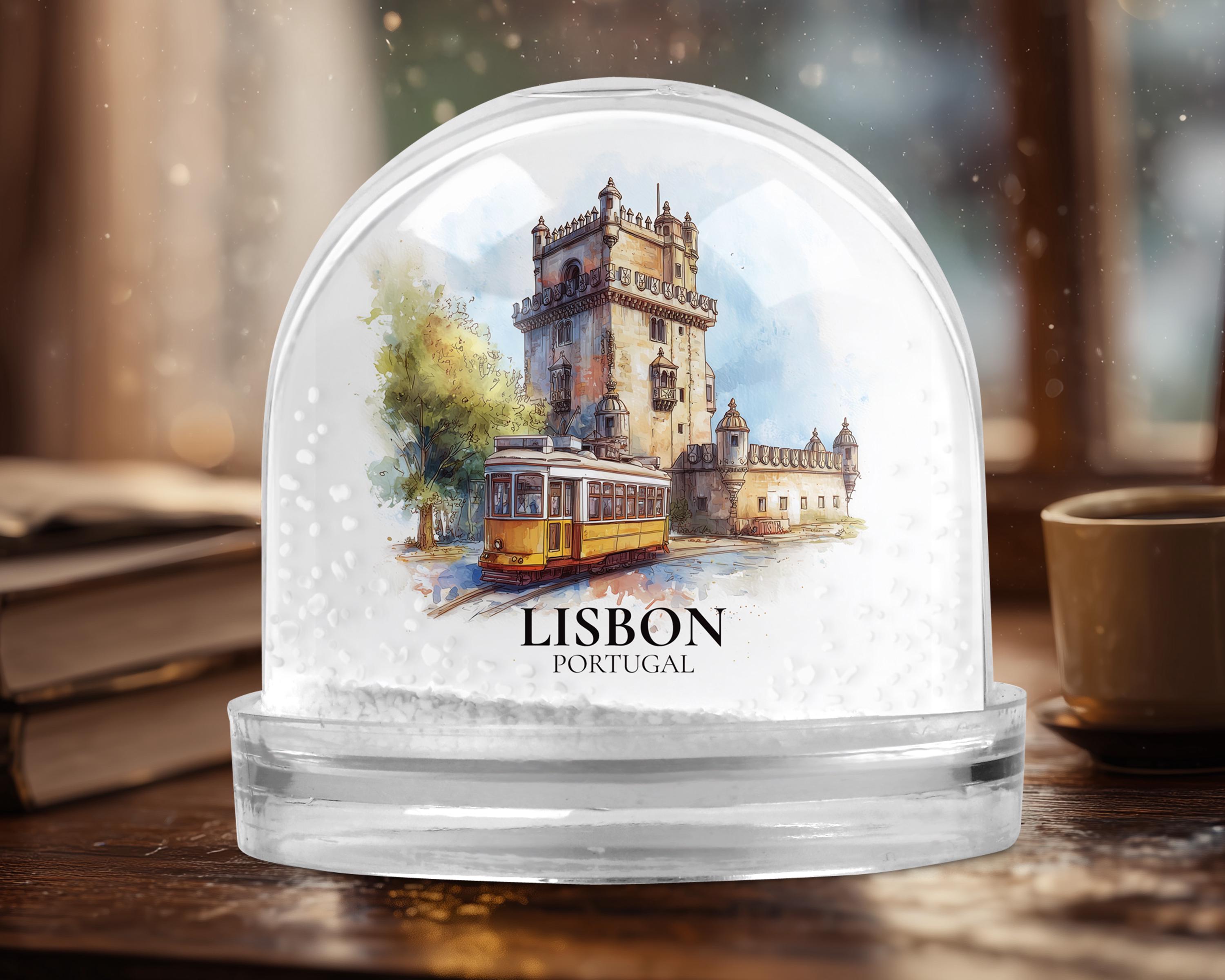 Lisbon Snow Globe Portugal, Personalized Watercolor, Custom Travel Souvenir Keepsake City Dome