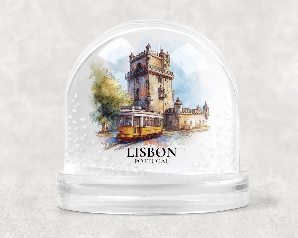 Lisbon Snow Globe Portugal, Personalized Watercolor, Custom Travel Souvenir Keepsake City Dome