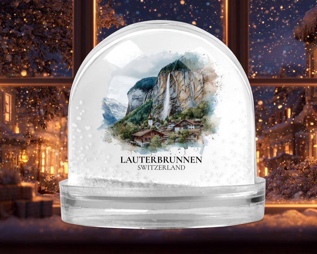 Lauterbrunnen Switzerland Snow Globe, Personalized Watercolor, Custom Travel Souvenir Keepsake City Dome