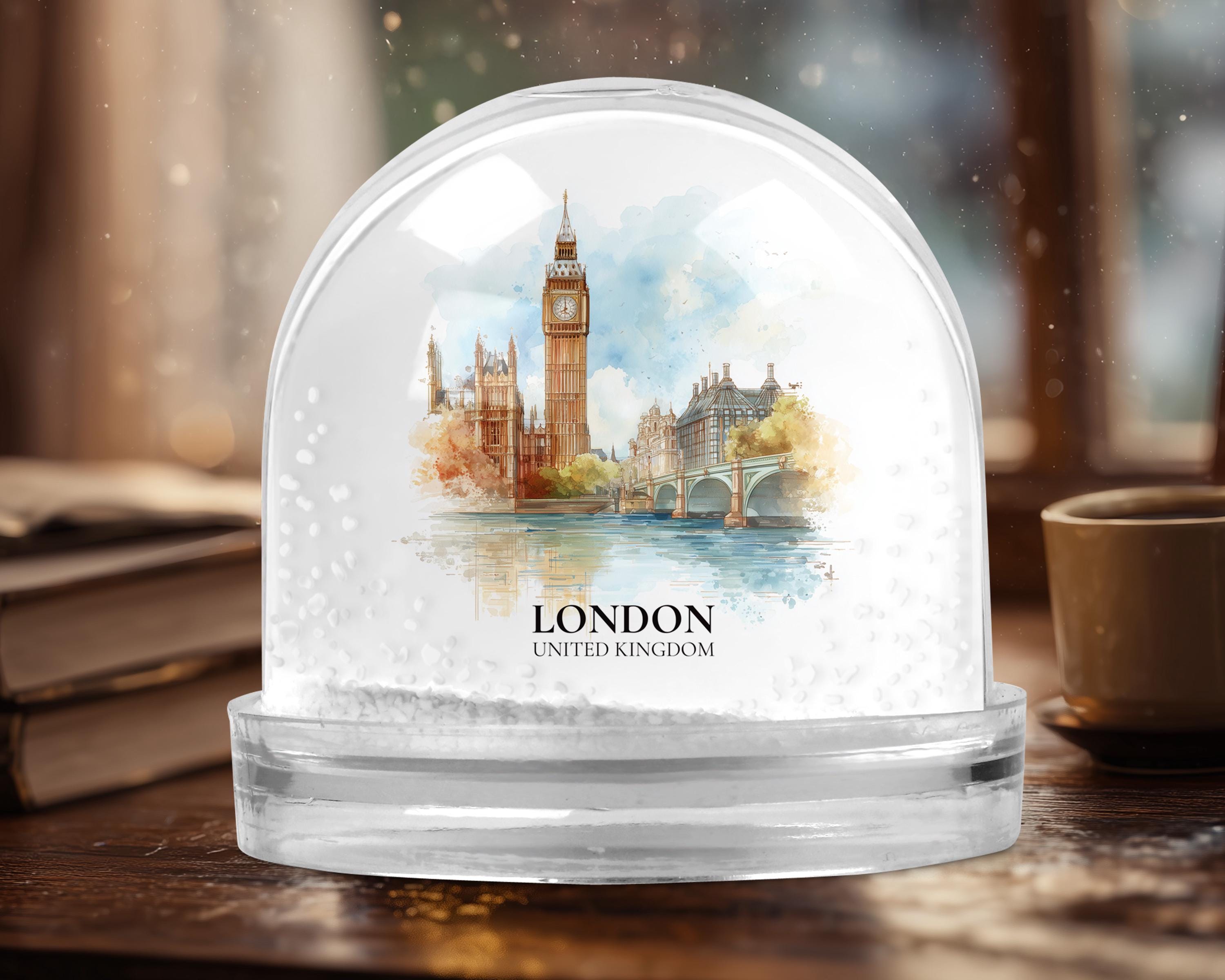 London United Kingdom Snow Globe, Personalized Watercolor, Custom Travel Souvenir Keepsake City Dome