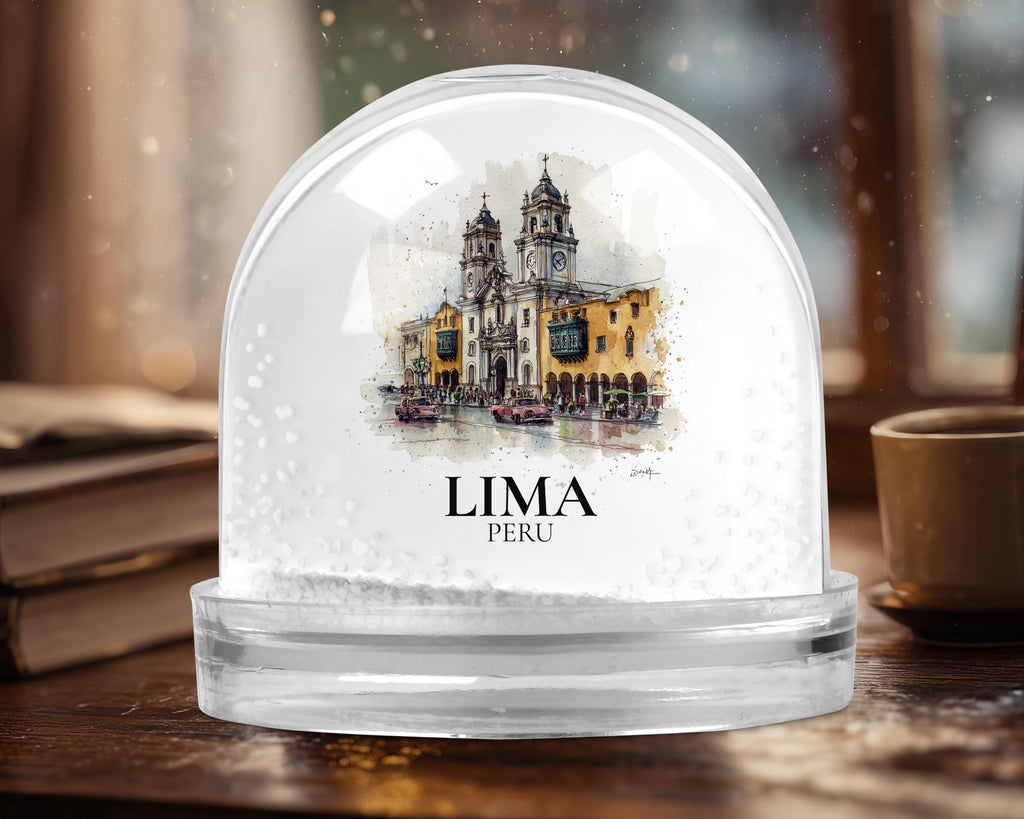 Lima Peru Snow Globe, Personalized Watercolor, Custom Travel Souvenir Keepsake City Dome
