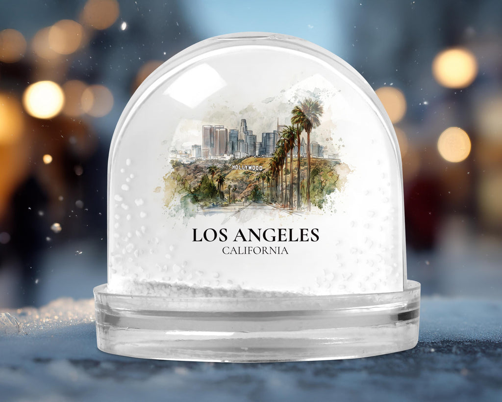 Los Angeles California Snow Globe, Personalized Watercolor, Custom Travel Souvenir Keepsake City Dome
