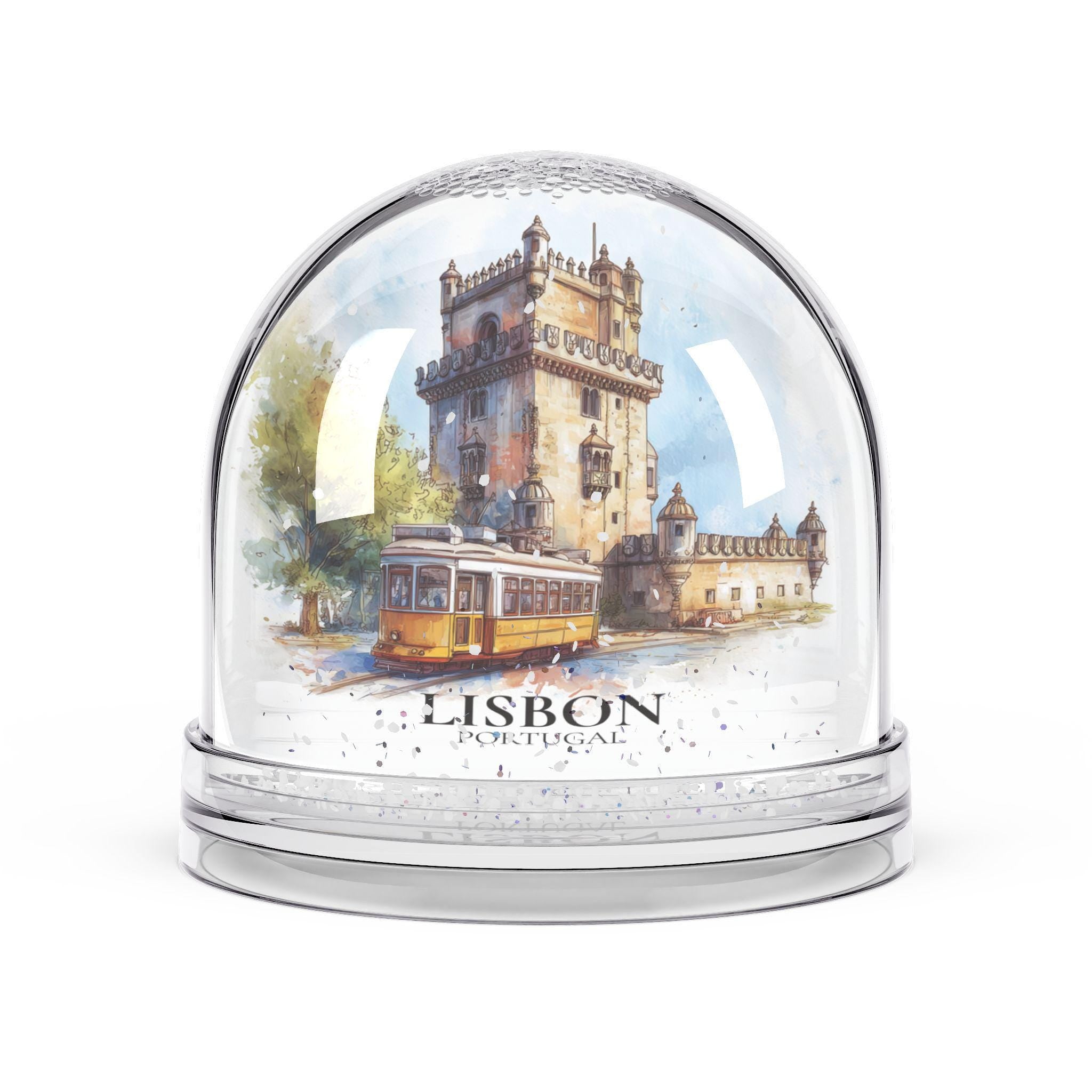 Lisbon Snow Globe Portugal, Personalized Watercolor, Custom Travel Souvenir Keepsake City Dome