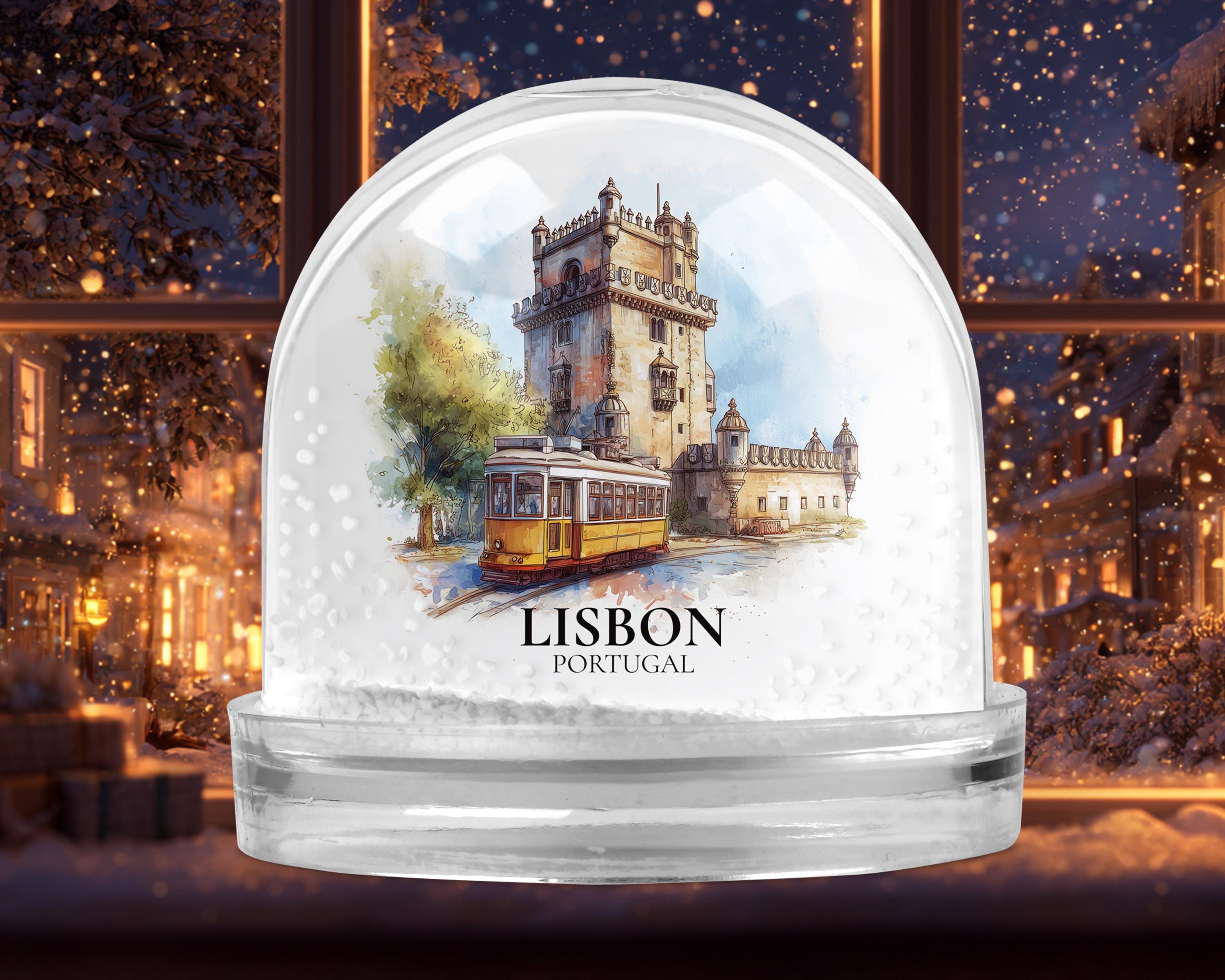 Lisbon Snow Globe Portugal, Personalized Watercolor, Custom Travel Souvenir Keepsake City Dome