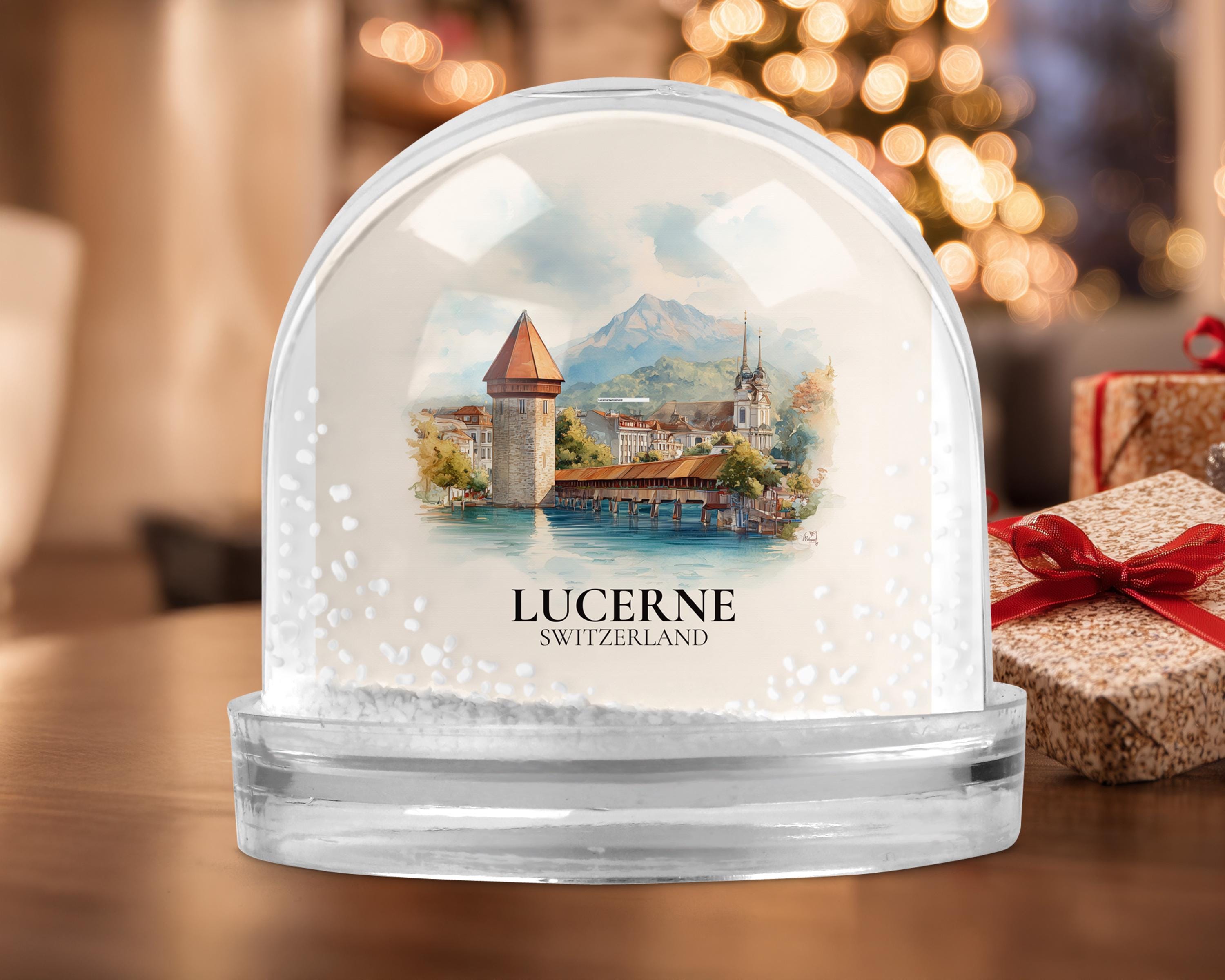 Lucerne Switzerland Snow Globe, Personalized Watercolor, Custom Travel Souvenir Keepsake City Dome