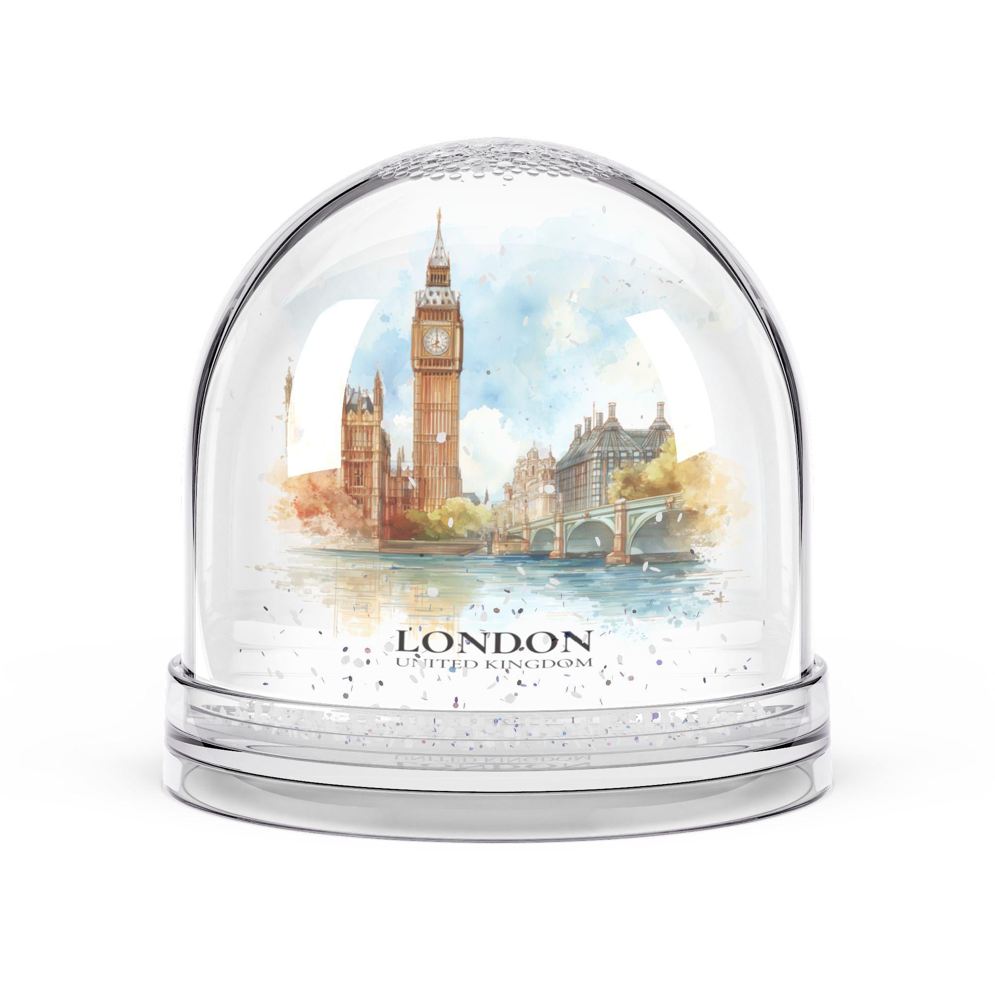 London United Kingdom Snow Globe, Personalized Watercolor, Custom Travel Souvenir Keepsake City Dome