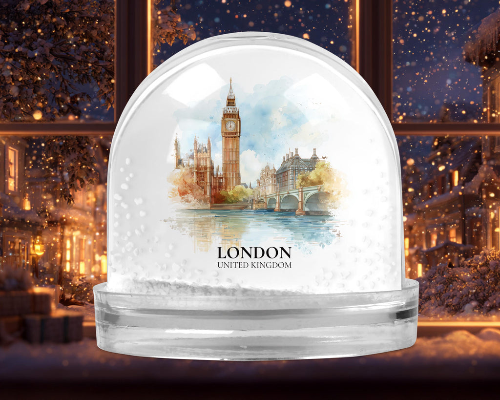 London United Kingdom Snow Globe, Personalized Watercolor, Custom Travel Souvenir Keepsake City Dome