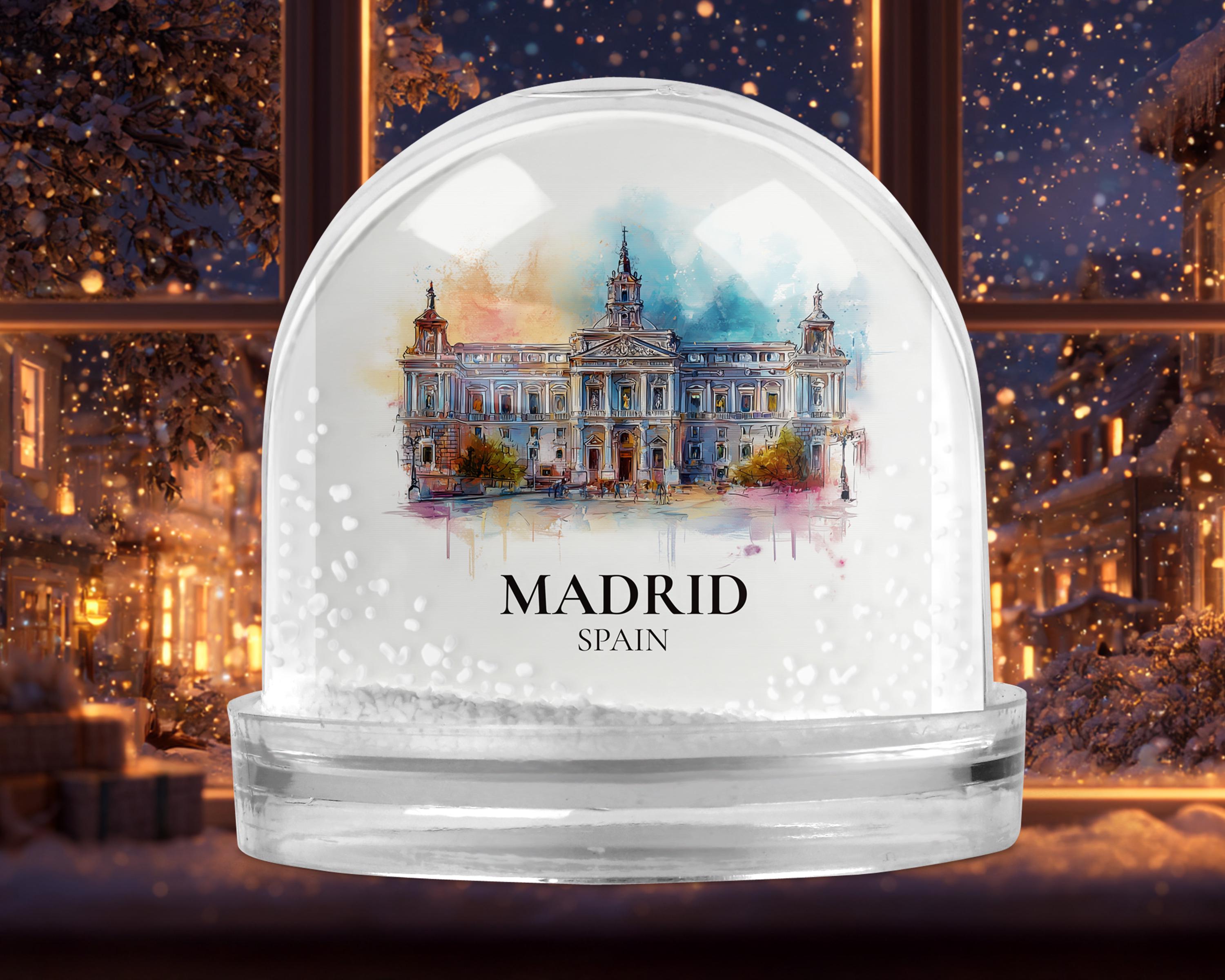 Madrid Spain Snow Globe, Personalized Watercolor, Custom Travel Souvenir Keepsake City Dome