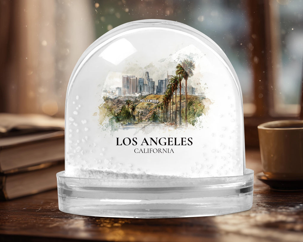 Los Angeles California Snow Globe, Personalized Watercolor, Custom Travel Souvenir Keepsake City Dome