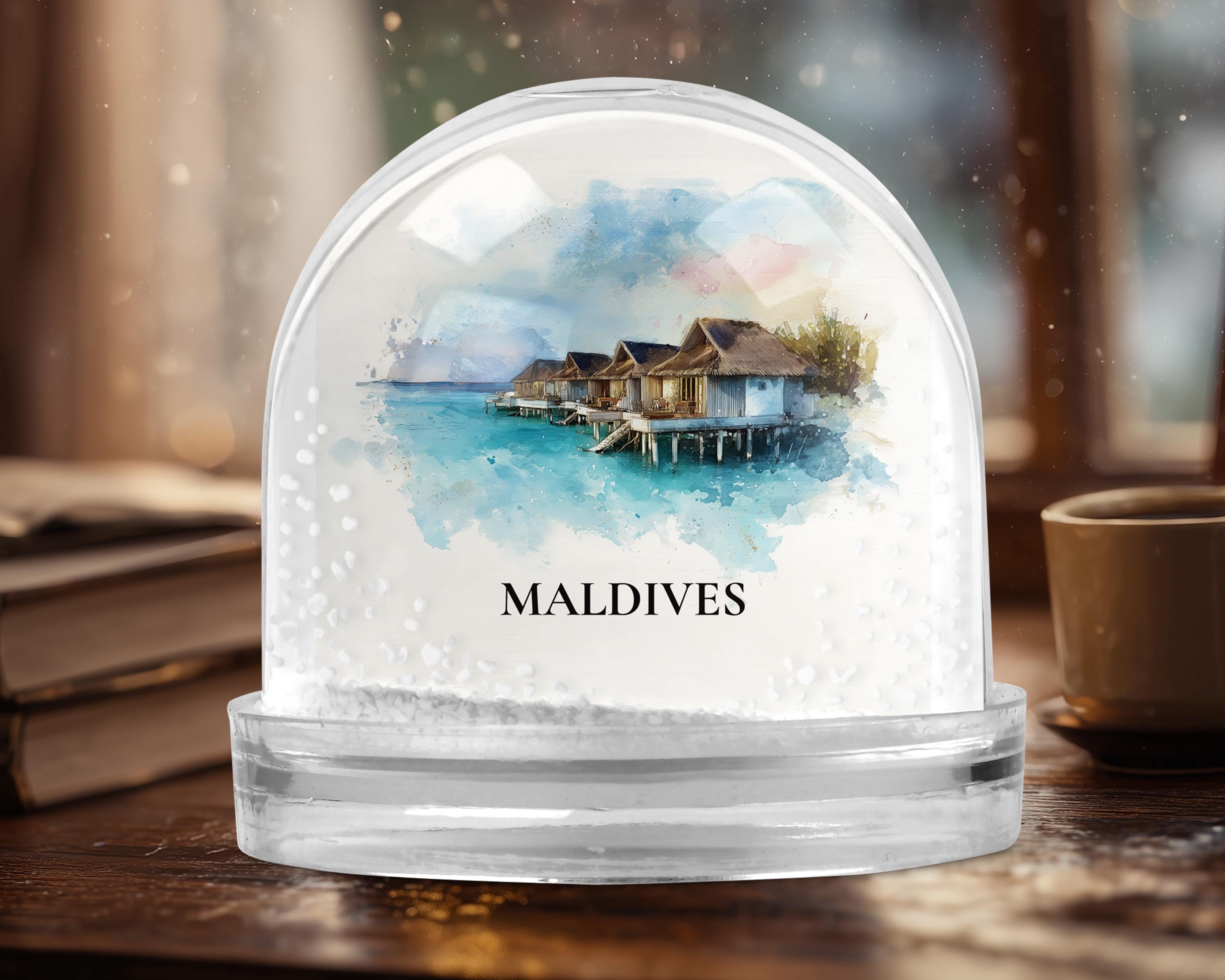 Maldives Snow Globe, Custom Watercolor, Personalized Travel Souvenir Keepsake City Dome
