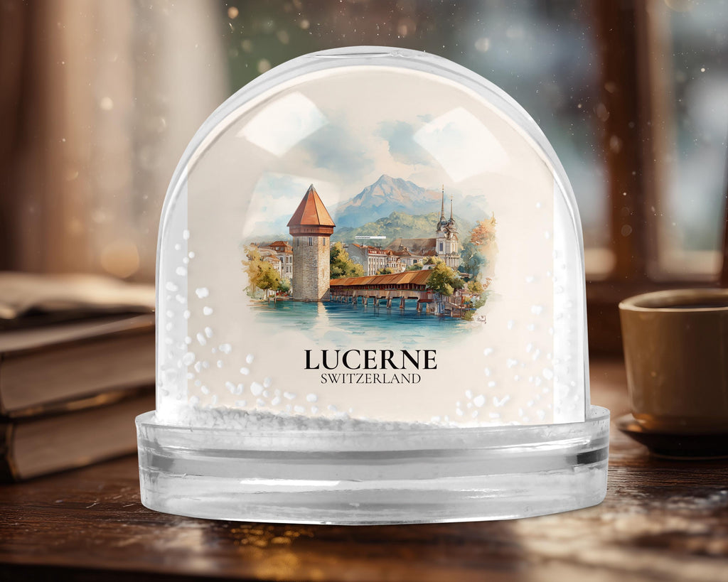 Lucerne Switzerland Snow Globe, Personalized Watercolor, Custom Travel Souvenir Keepsake City Dome