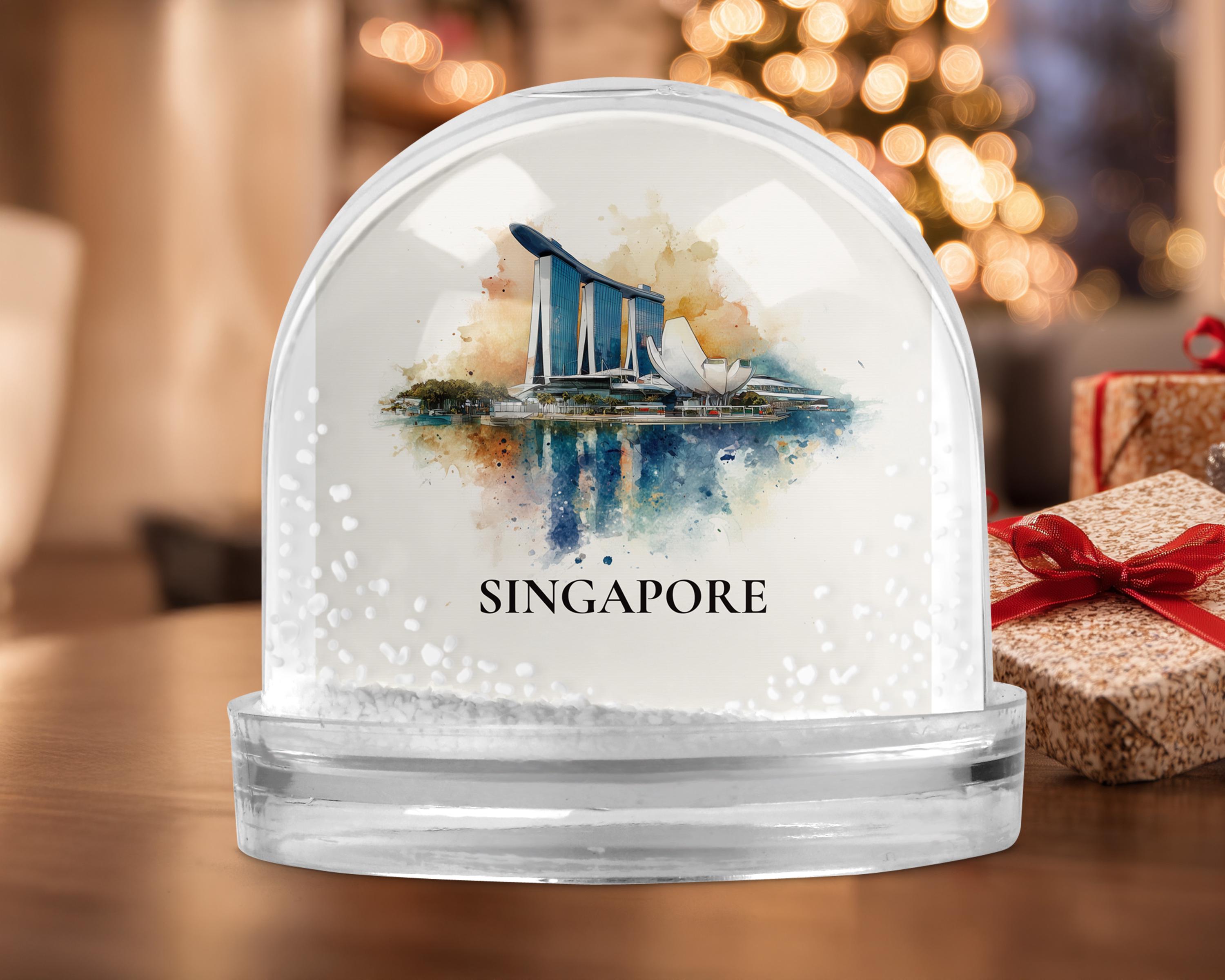 Marina Bay Singapore Snow Globe, Personalized Watercolor, Custom Travel Souvenir Keepsake City Dome