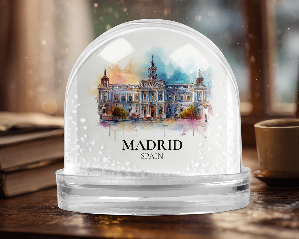 Madrid Spain Snow Globe, Personalized Watercolor, Custom Travel Souvenir Keepsake City Dome