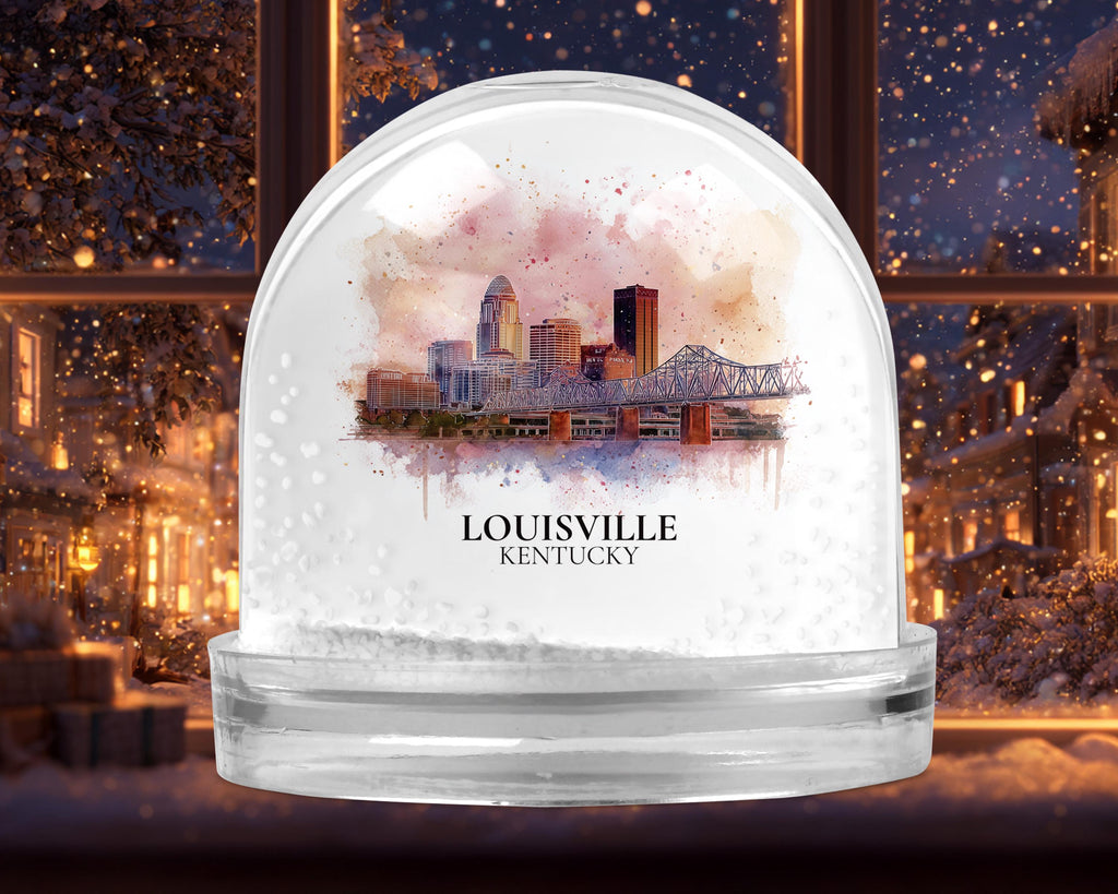 Louisville Kentucky Snow Globe, Personalized Watercolor, Custom Travel Souvenir Keepsake City Dome
