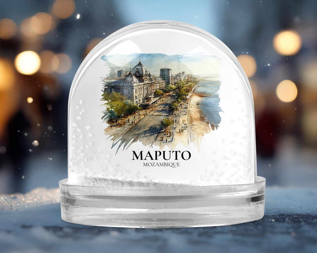 Maputo Mozambique Snow Globe, Personalized Watercolor, Custom Travel Souvenir Keepsake City Dome
