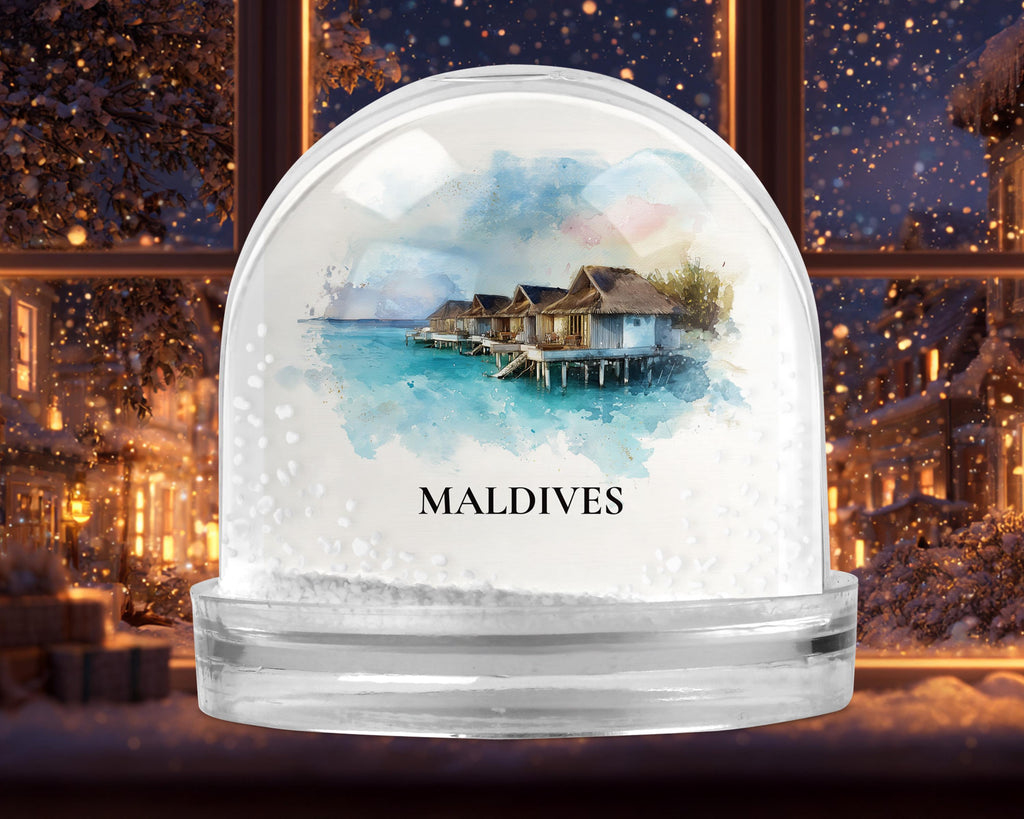 Maldives Snow Globe, Custom Watercolor, Personalized Travel Souvenir Keepsake City Dome