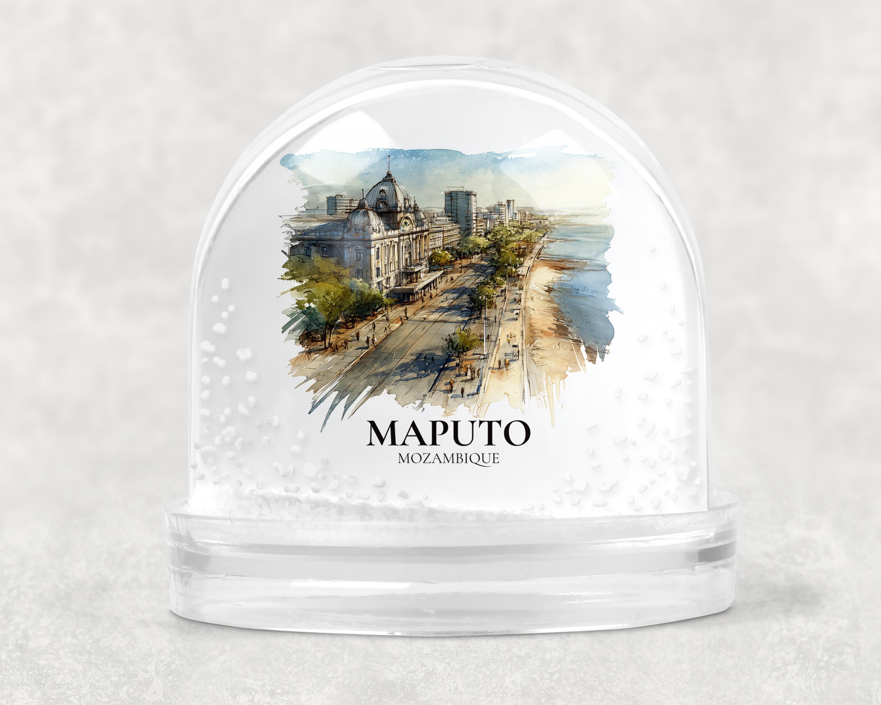 Maputo Mozambique Snow Globe, Personalized Watercolor, Custom Travel Souvenir Keepsake City Dome