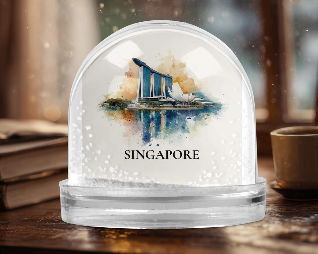 Marina Bay Singapore Snow Globe, Personalized Watercolor, Custom Travel Souvenir Keepsake City Dome