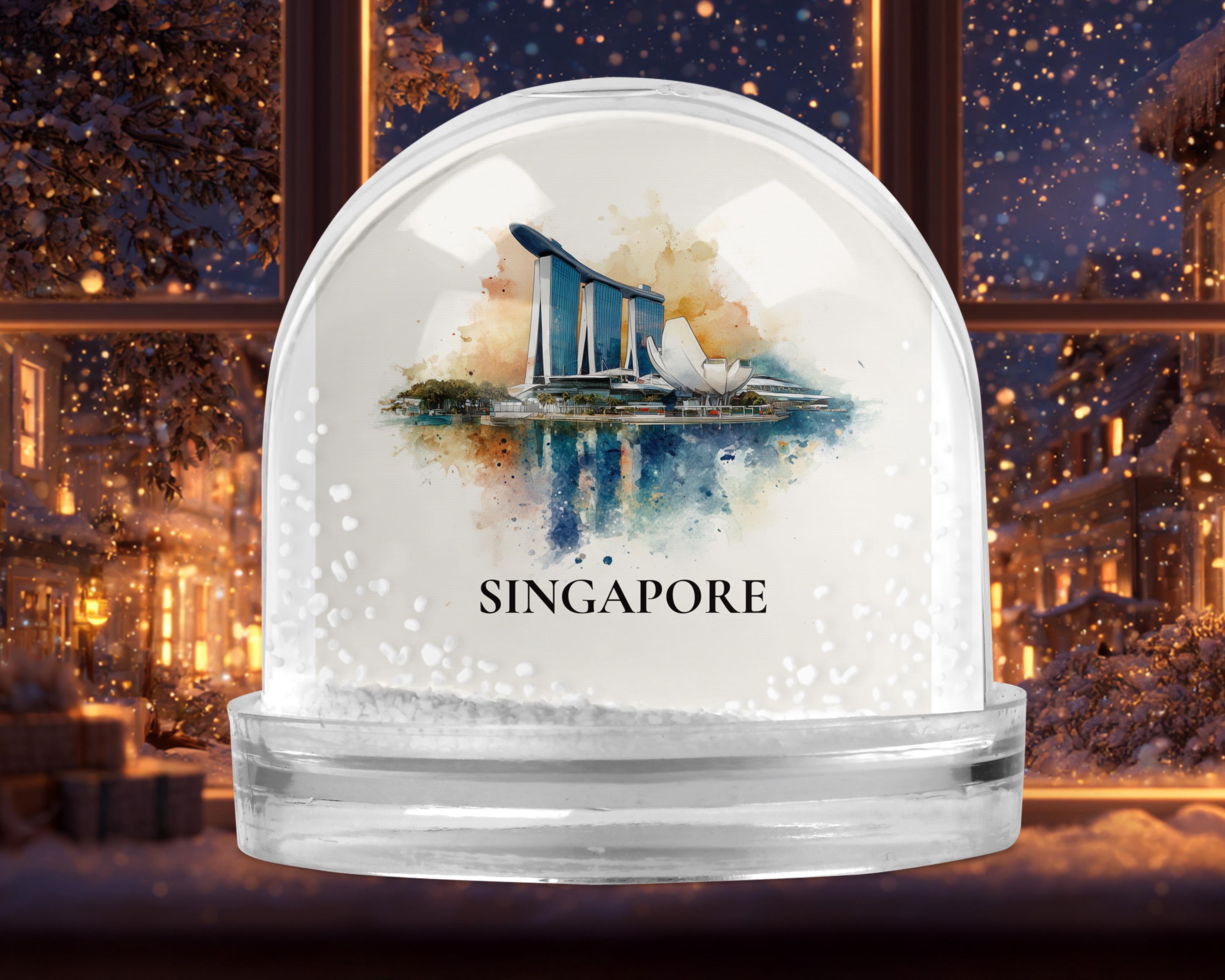 Marina Bay Singapore Snow Globe, Personalized Watercolor, Custom Travel Souvenir Keepsake City Dome