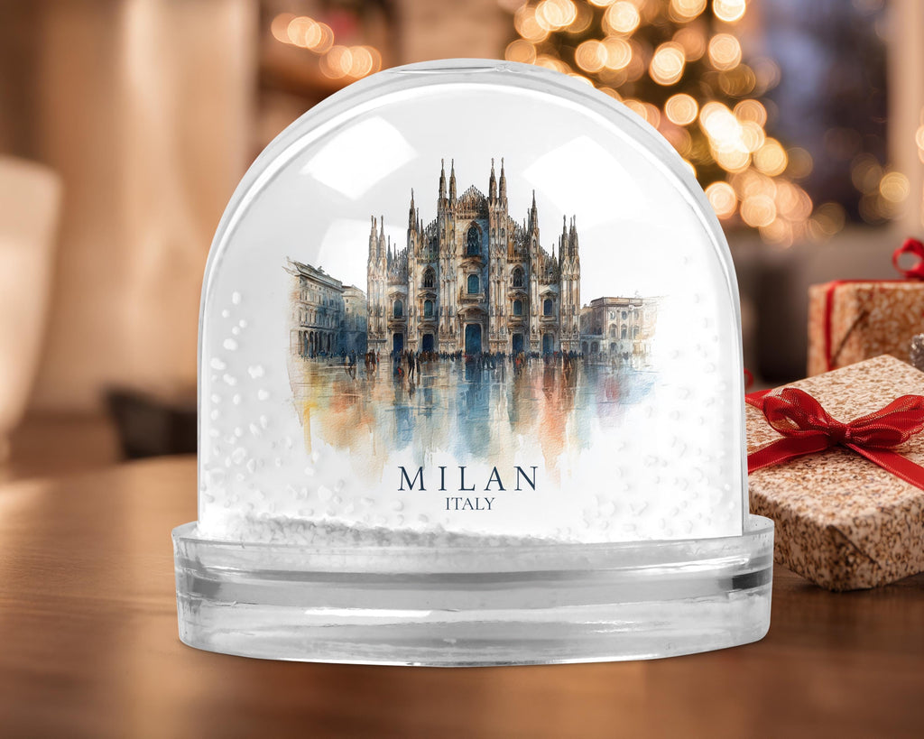 Milan Italy Snow Globe, Personalized Watercolor, Custom Travel Souvenir Keepsake City Dome