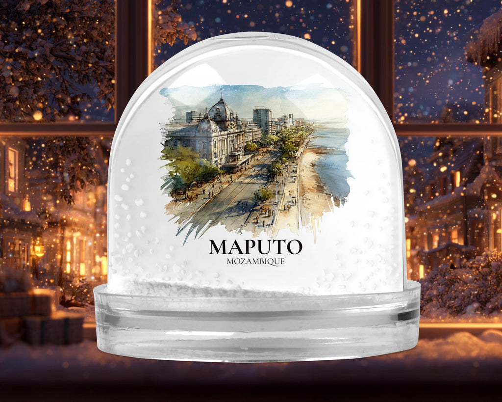 Maputo Mozambique Snow Globe, Personalized Watercolor, Custom Travel Souvenir Keepsake City Dome
