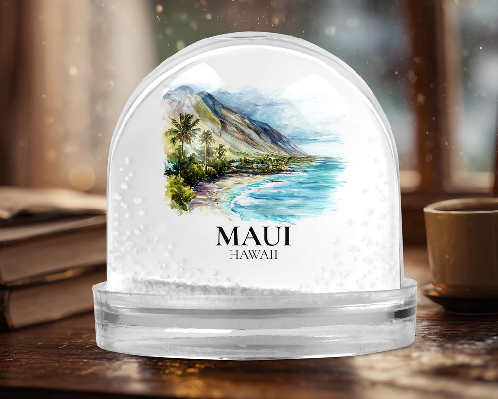 Maui Hawaii Snow Globe, Personalized Watercolor, Custom Travel Souvenir Keepsake City Dome