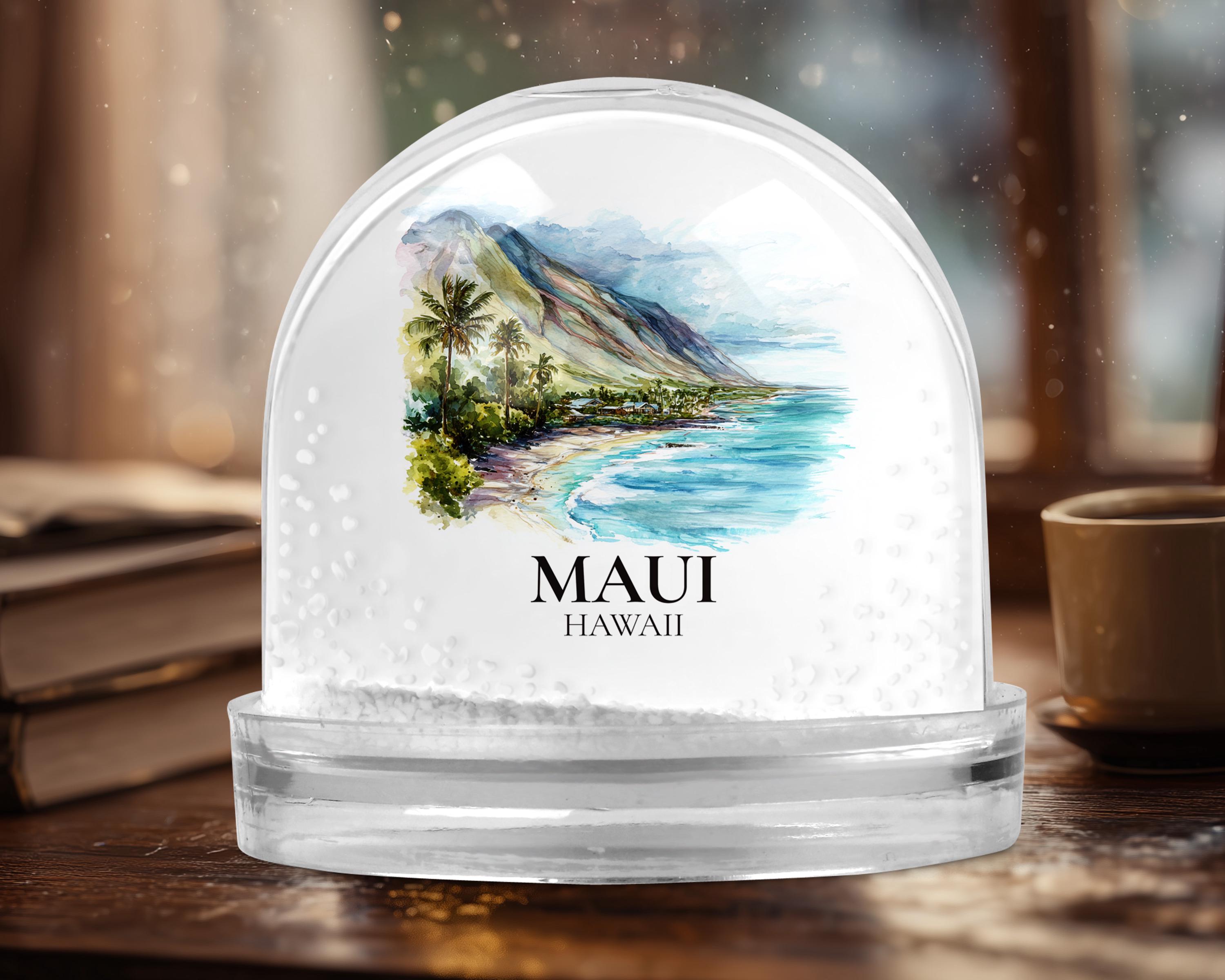 Maui Hawaii Snow Globe, Personalized Watercolor, Custom Travel Souvenir Keepsake City Dome