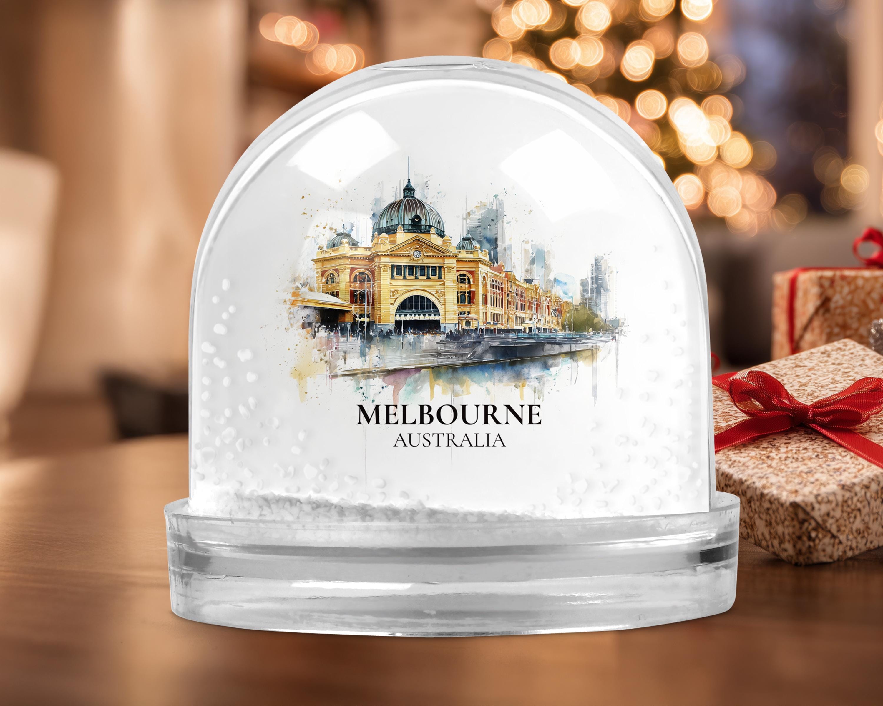 Melbourne Australia Snow Globe, Personalized Watercolor, Custom Travel Souvenir Keepsake City Dome