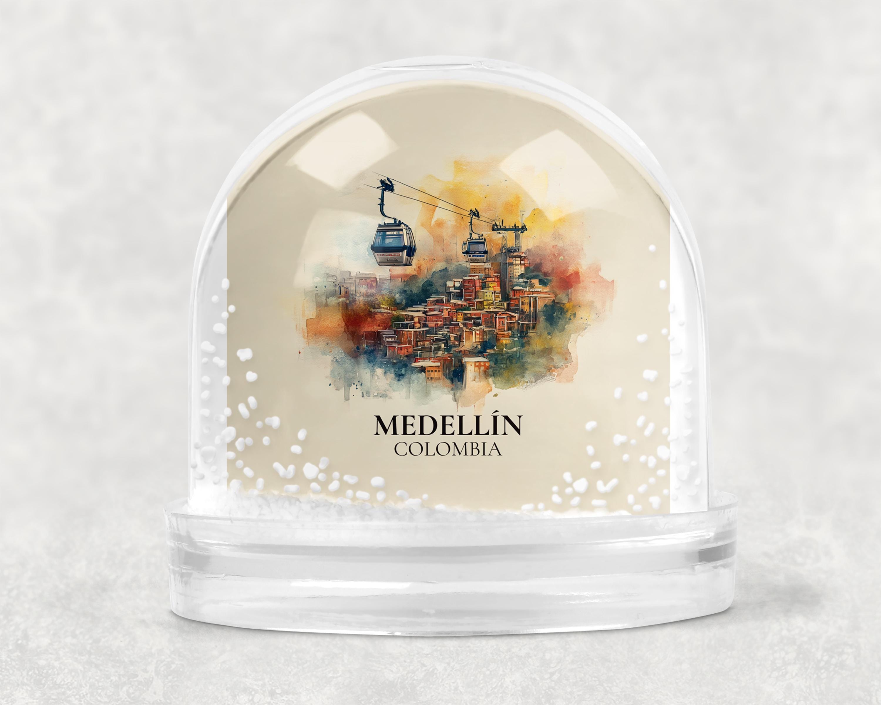 Medellin Colombia Snow Globe, Personalized Watercolor, Custom Travel Souvenir Keepsake City Dome