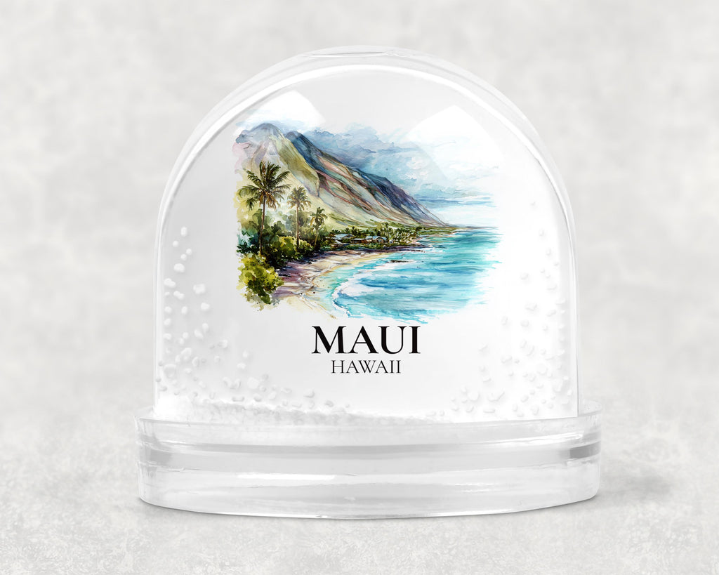Maui Hawaii Snow Globe, Personalized Watercolor, Custom Travel Souvenir Keepsake City Dome