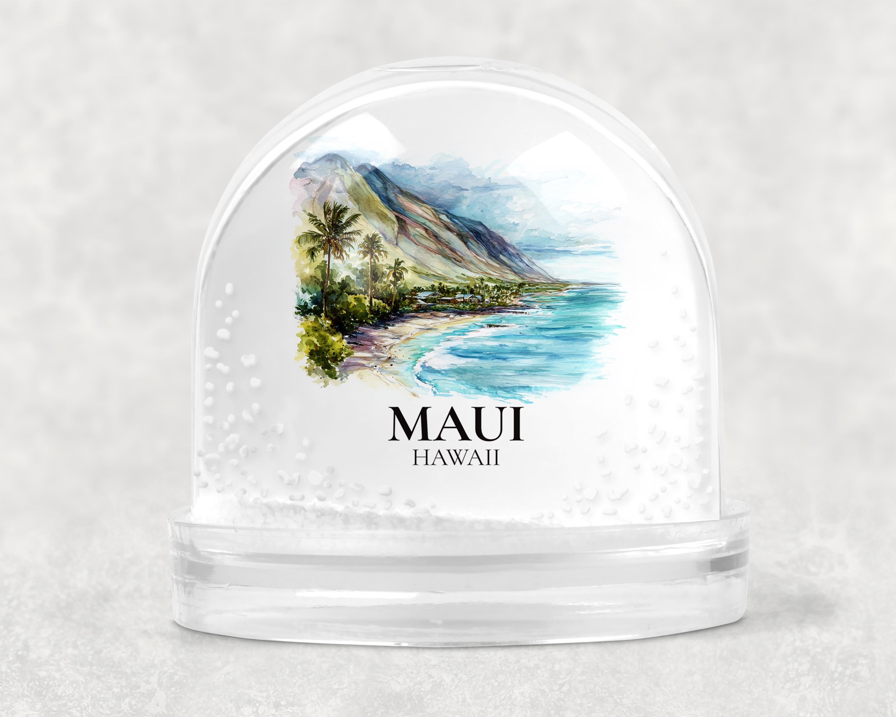 Maui Hawaii Snow Globe, Personalized Watercolor, Custom Travel Souvenir Keepsake City Dome