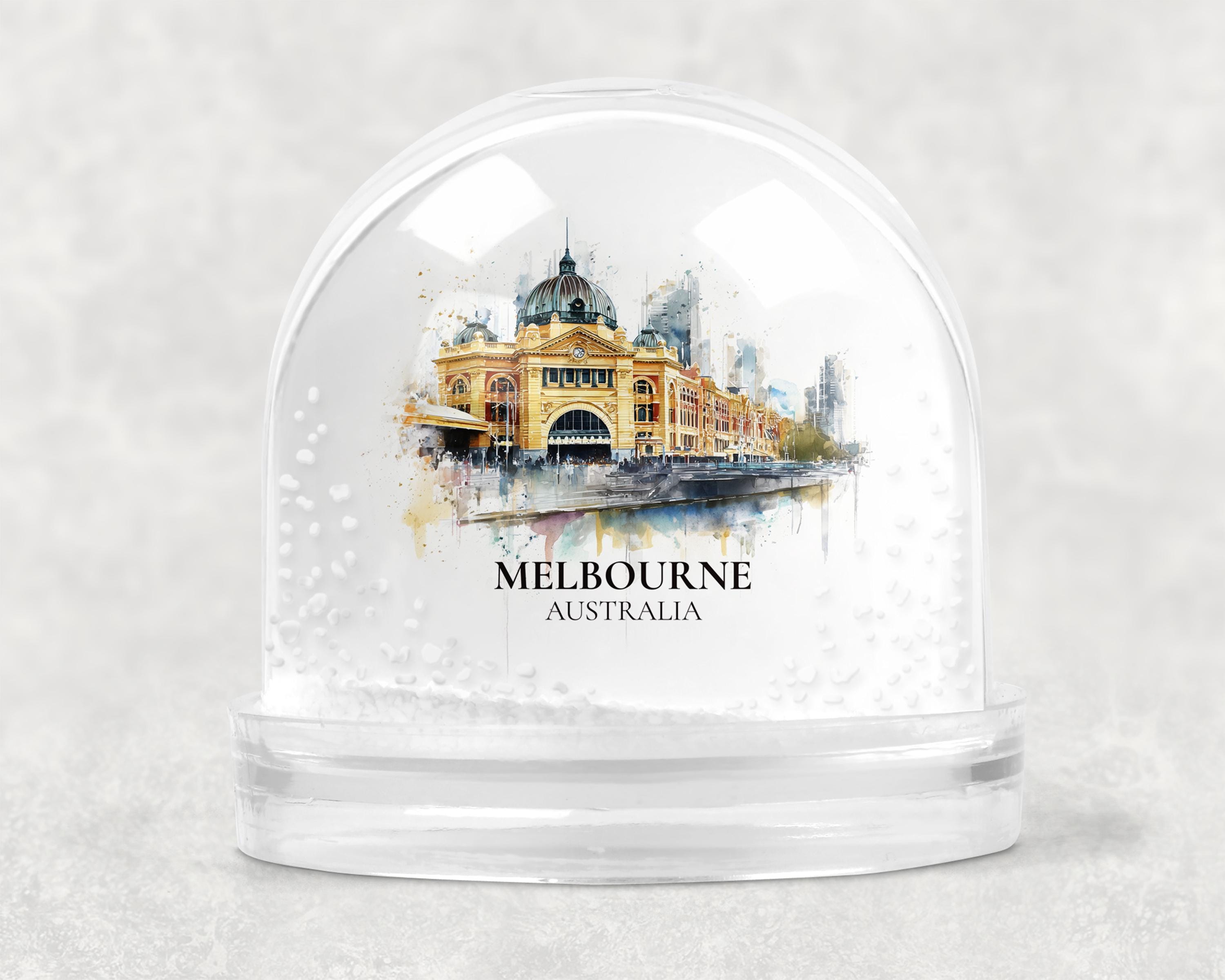 Melbourne Australia Snow Globe, Personalized Watercolor, Custom Travel Souvenir Keepsake City Dome